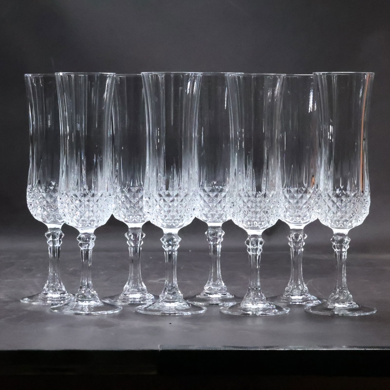 [8] Crystal Glass Champagne Flutes Barware, Diamond Quilted Pattern (1 of 20)