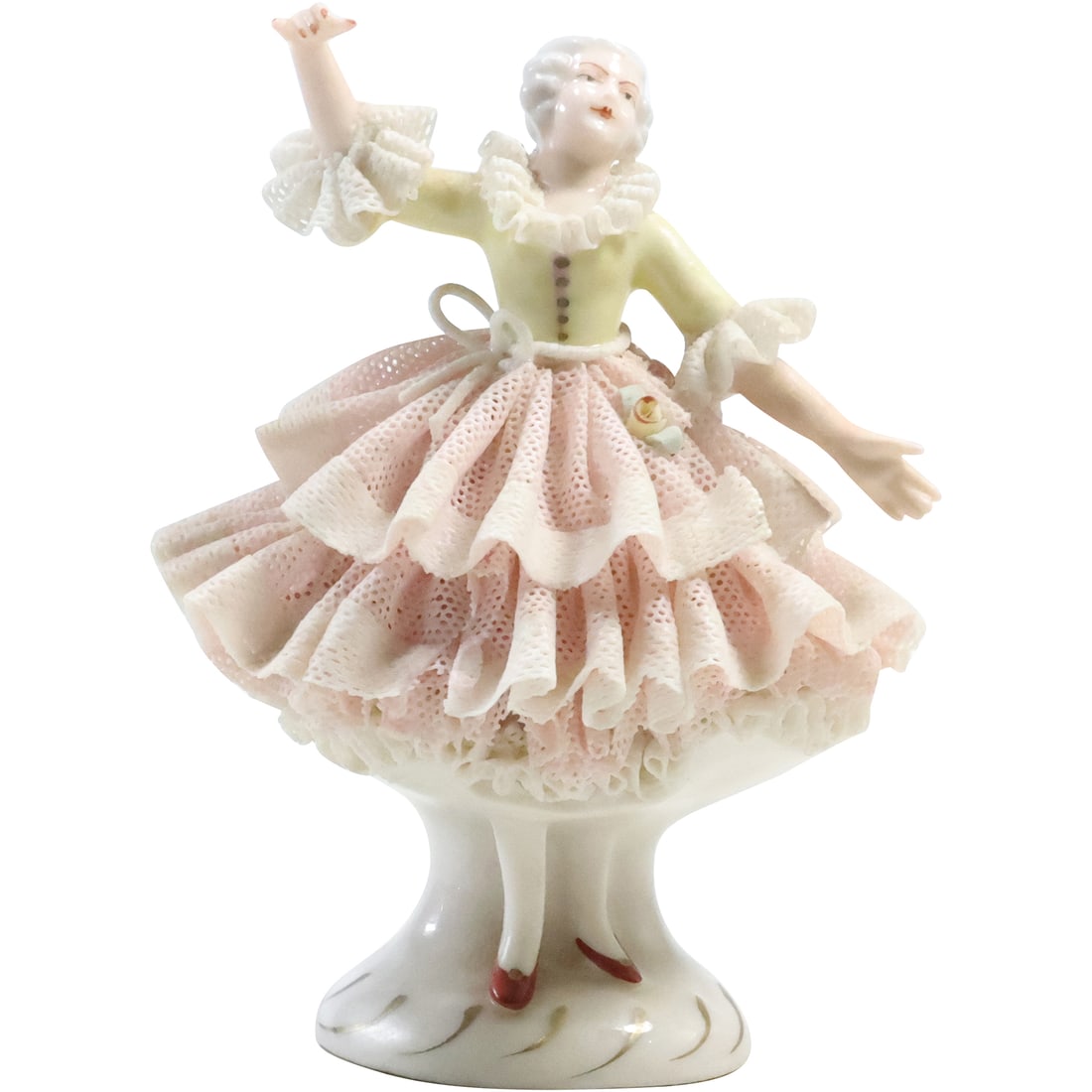 Dresden Germany Dancing Woman Porcelain Figurine with Fine Lattice Dress (1 of 20)