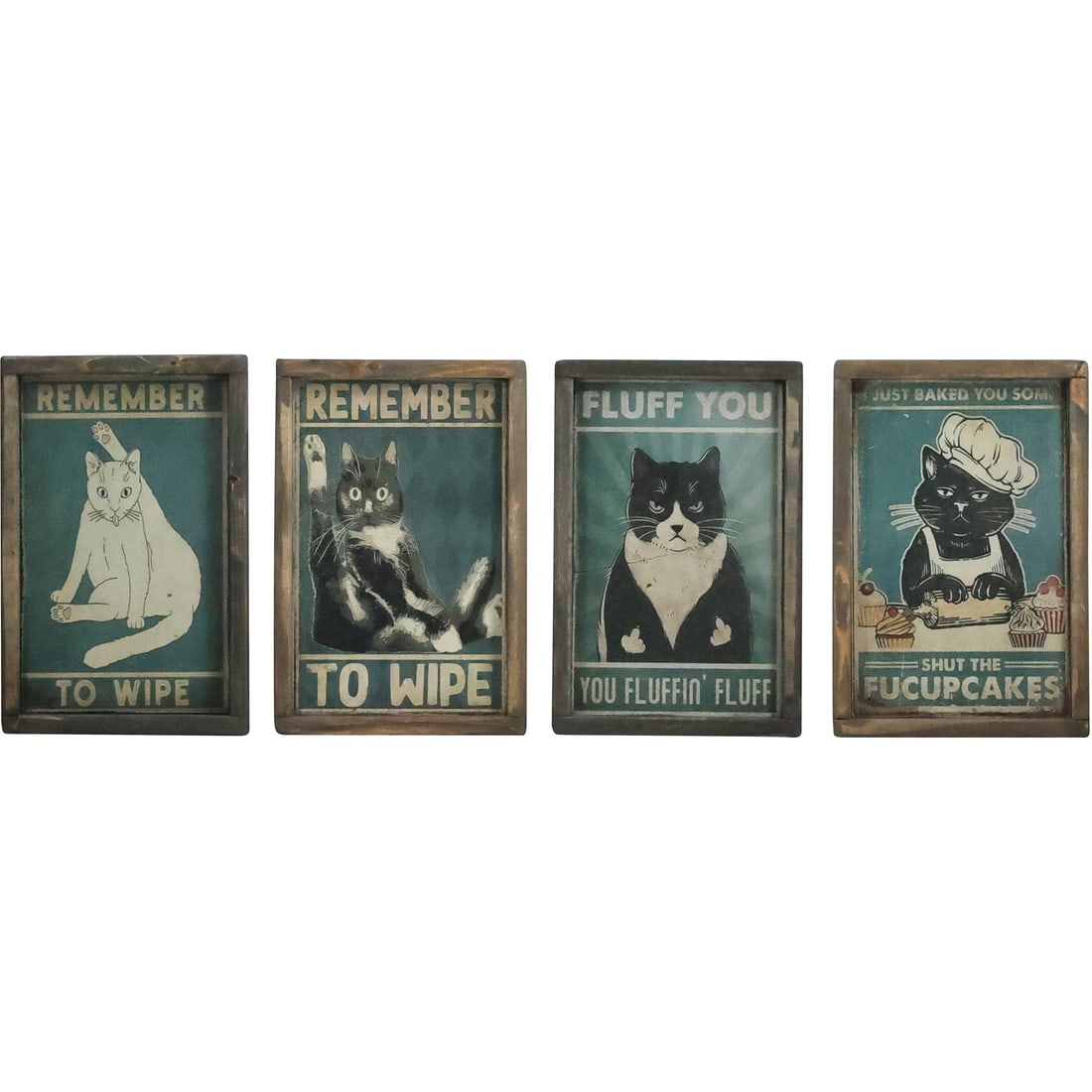 4 Assorted Novelty CAT Prints on Wood Panels Signs - Each Different (1 of 20)