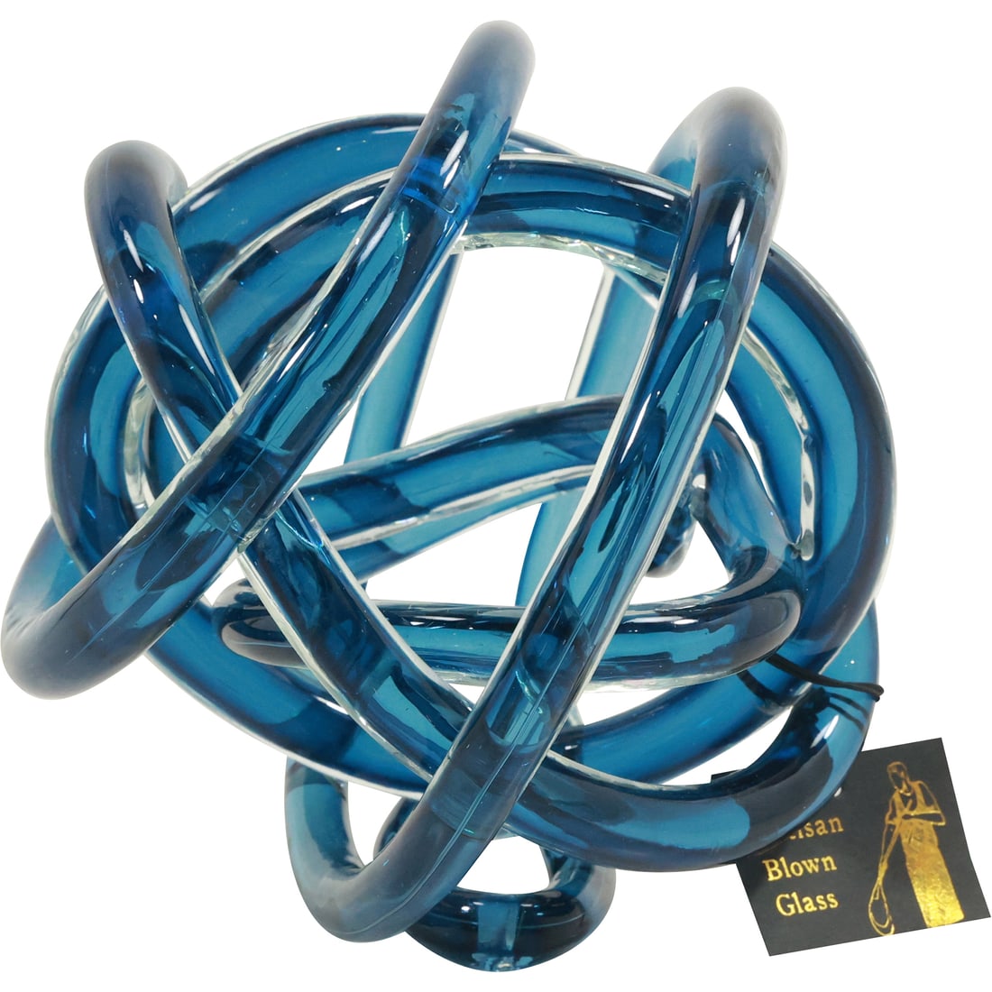Blue Hand Blown Art Glass Knot Sculpture 5.75 In. Diameter With