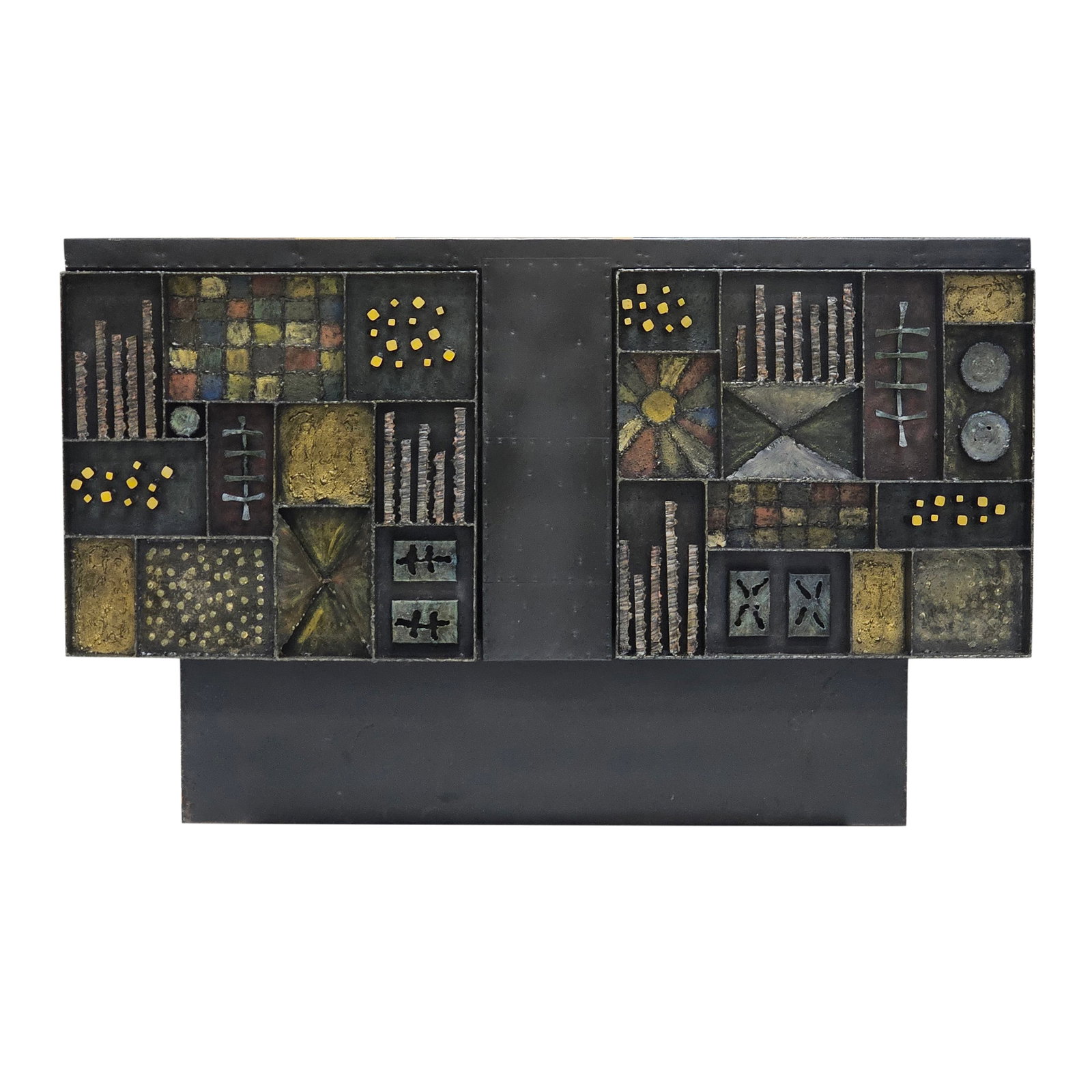 Attributed to Paul Evans - Important Sculpture Front Steel Metal Cabinet, Unsigned (1 of 20)