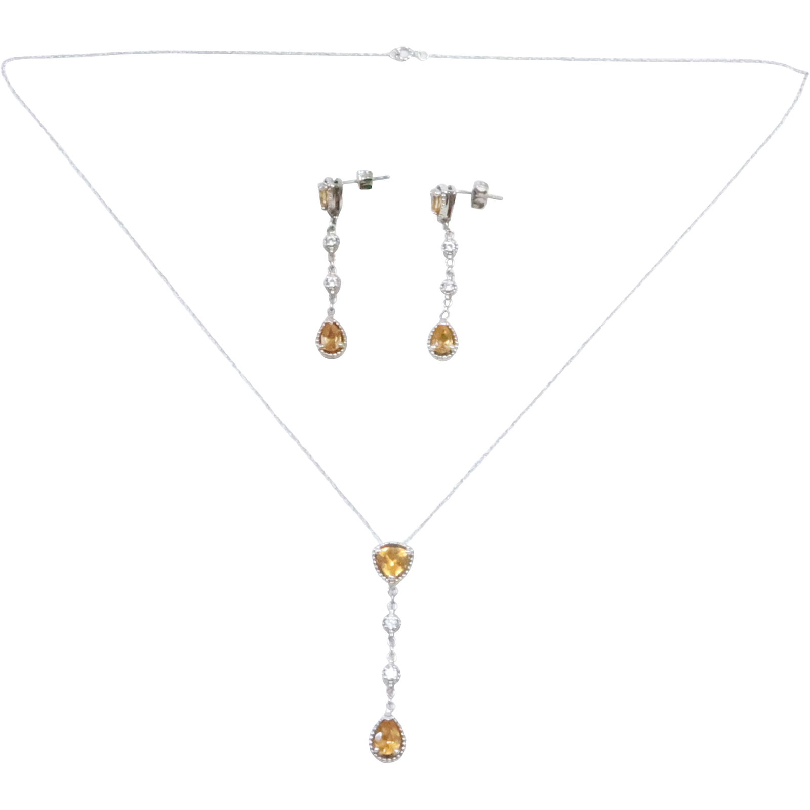 New in Box: .925 Sterling Silver Citrine & Diamonds Pendant Necklace; Citrine & Diamonds Earrings (1 of 20)