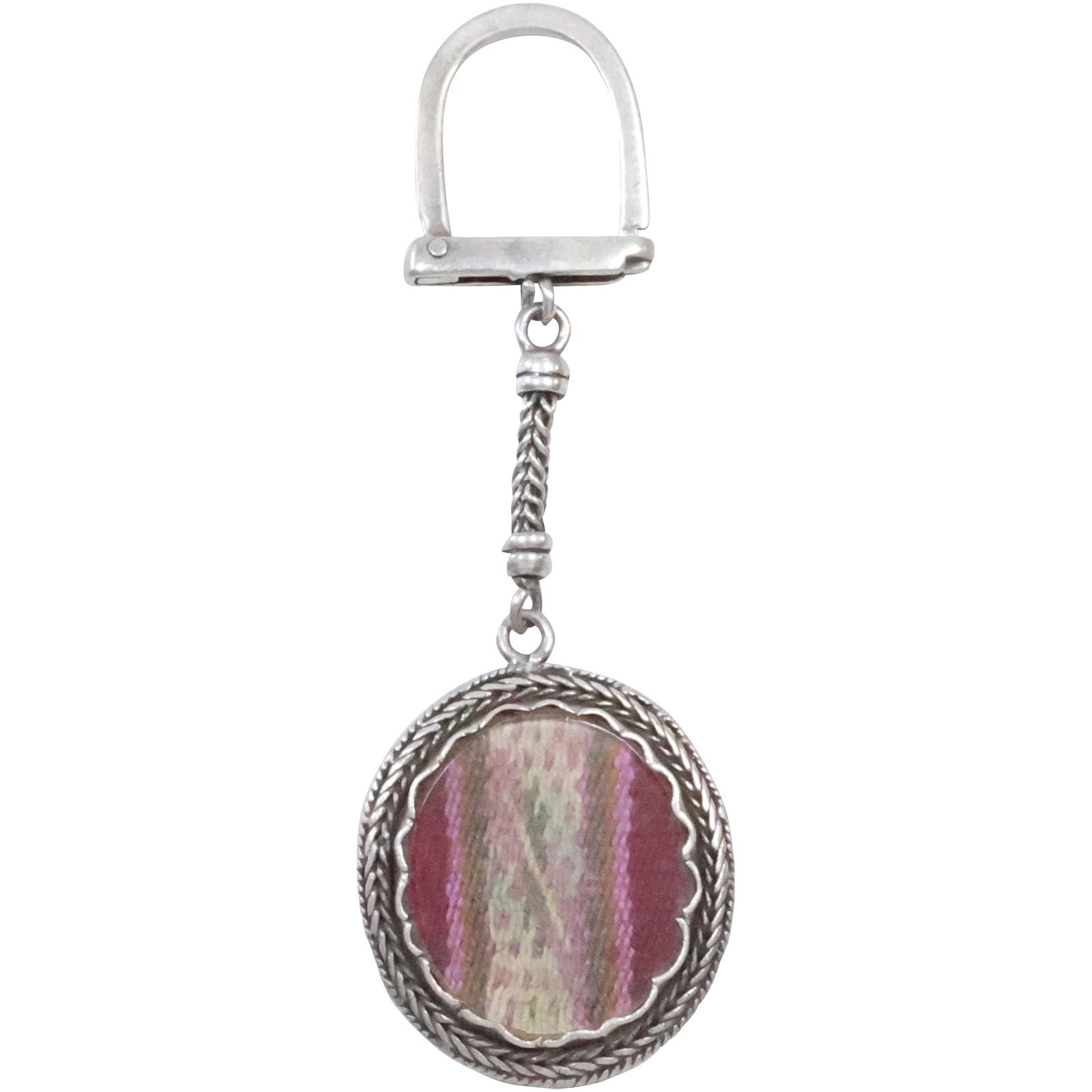Sterling Silver Key Chain: Rope Chain, Wheat Pattern Design Around Frame, Needlepoint Center (1 of 15)