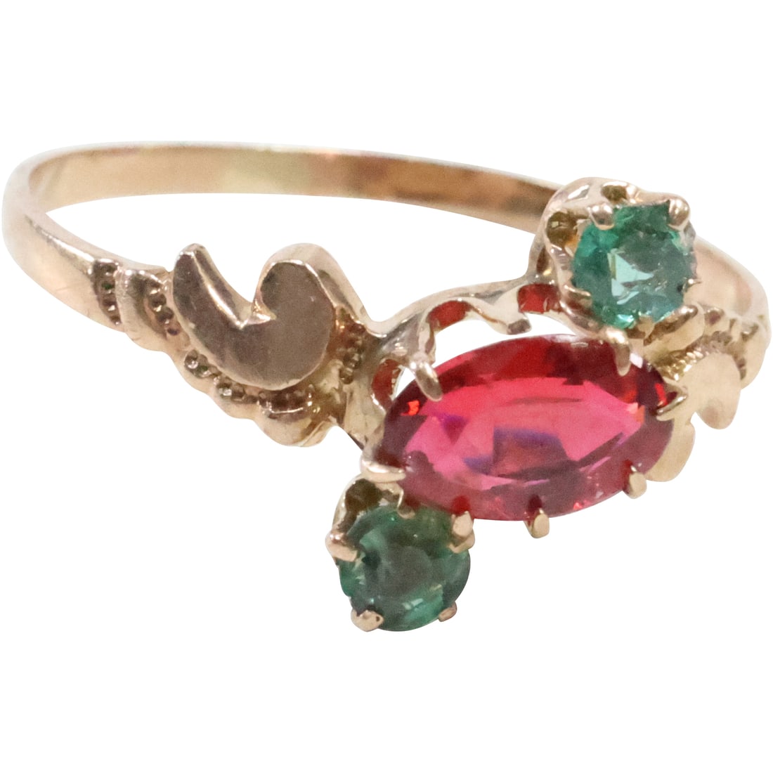 14K GOLD with Red / Green Stones Ring Size 6.5 , .8 dwt, 5/8 in. x 1/2 in. (1 of 11)