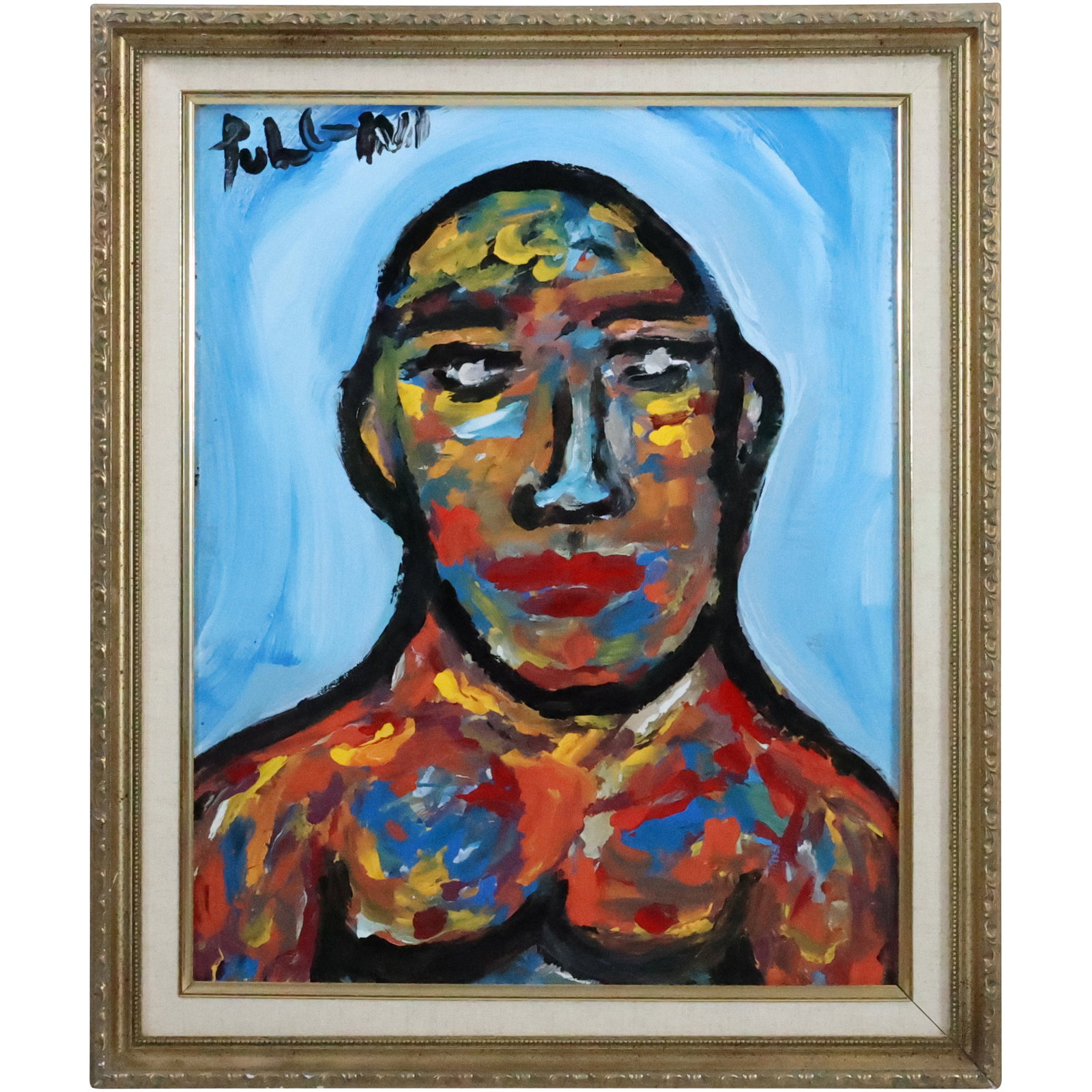 Thomas Pulgini, American, Oil Painting on Board, Abstract Portrait of a Man, Signed, Framed (1 of 20)
