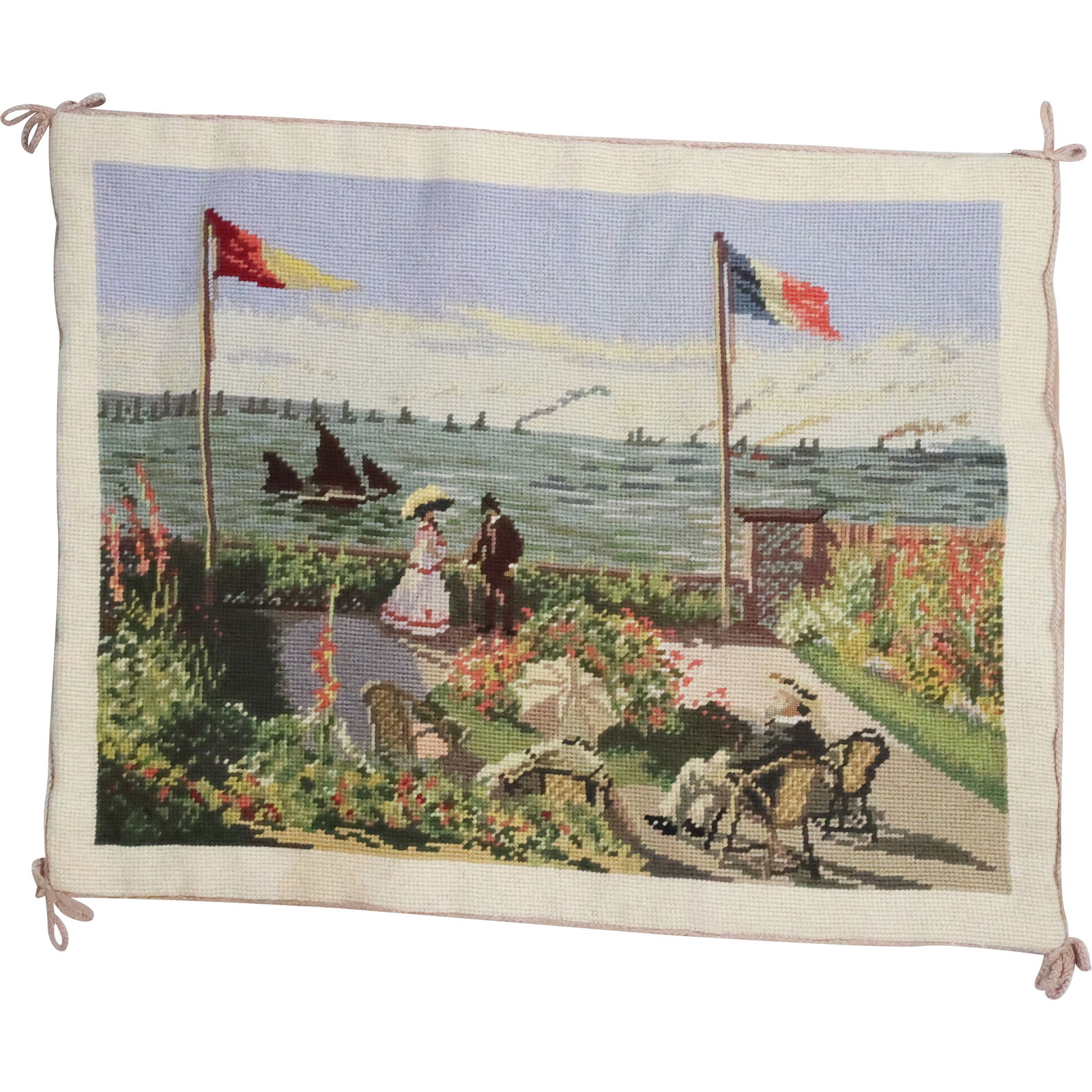 Claude Monet Needlepoint "Garden at Sainte -Adresse France": Claude Monet Needlepoint "Garden at Sainte -Adresse France". size: 17 x 21.5