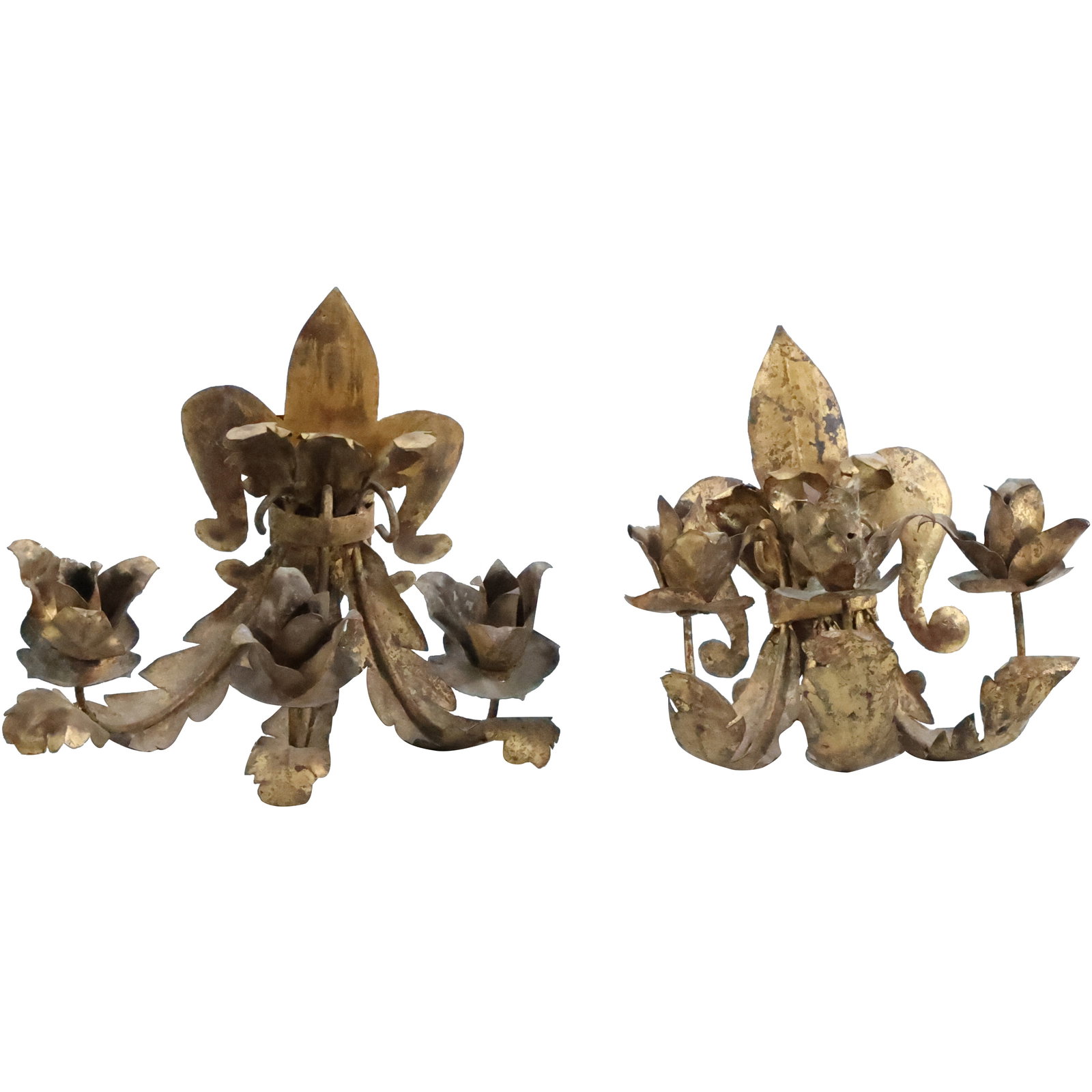 Pair Vintage French Toleware Fleur De Lis Triple Candle Wall Sconces Original Gold Gilt Patina (1 of 20)