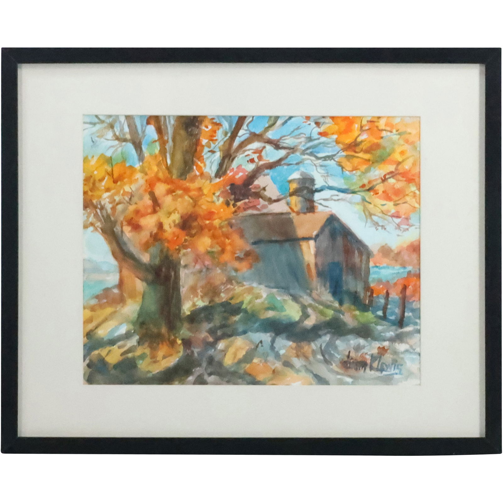 Diana Lewis, 1909-2006 American, Watercolor Painting "Sunny Autumn Day", Signed (1 of 20)