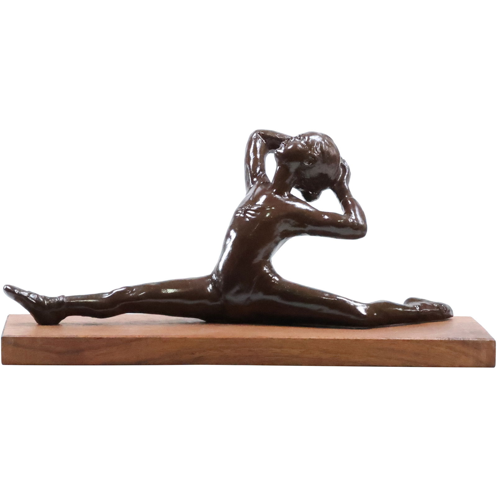 Clay Sculpture of a Ballerina Mounted on Wood Base 5.5 in. height x 12 in. length x 4 in. wide: Clay Sculpture of a Ballerina Mounted on Wood Base 5.5 in. height x 12 in. length x 4 in. wide. size: 5.5 x 12 x 4