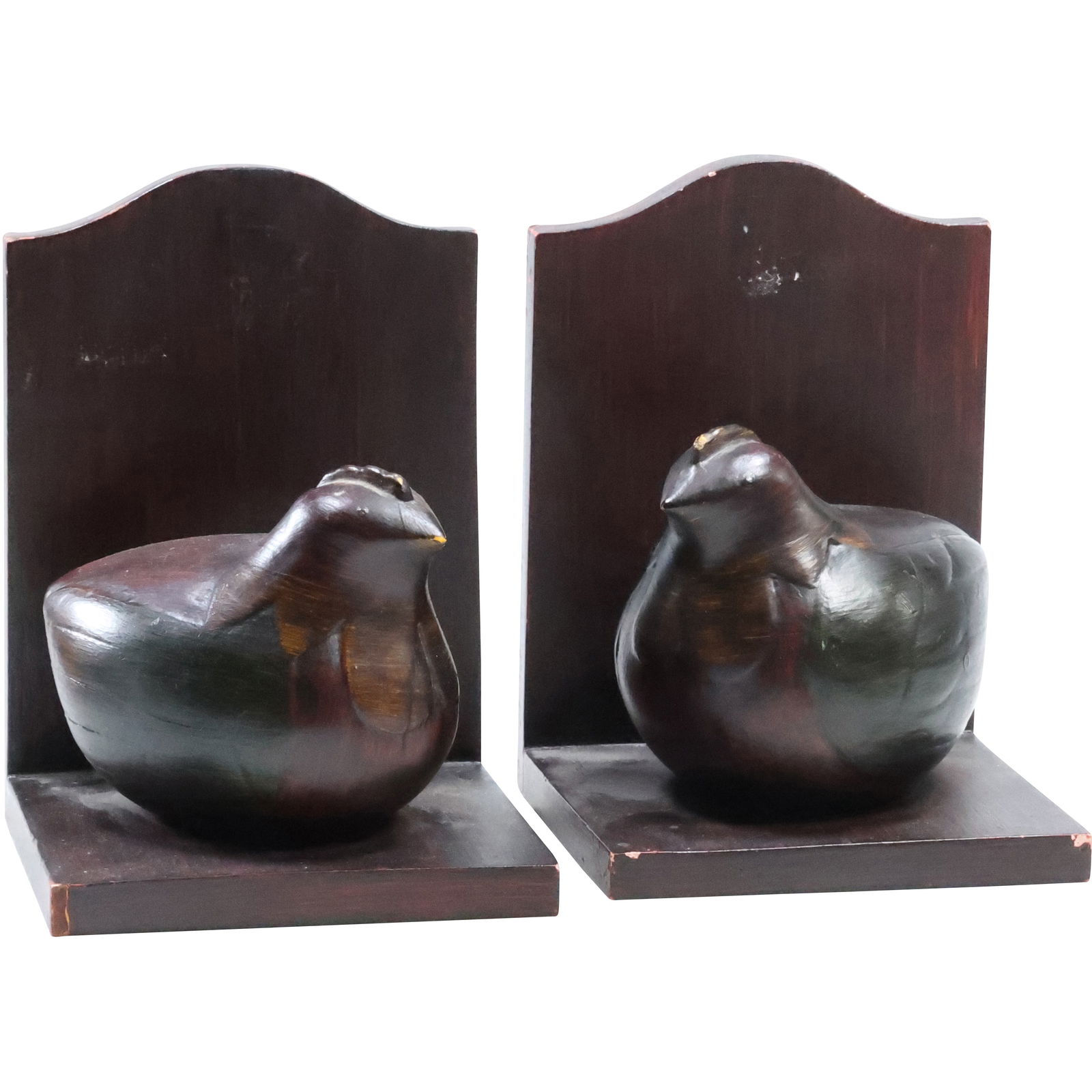 Pigeon Bird Bookends in Wood, Patina Finish: Pigeon Bird Bookends in Wood, Patina Finish. size: 7 x 5.25 x 5 - cracking side