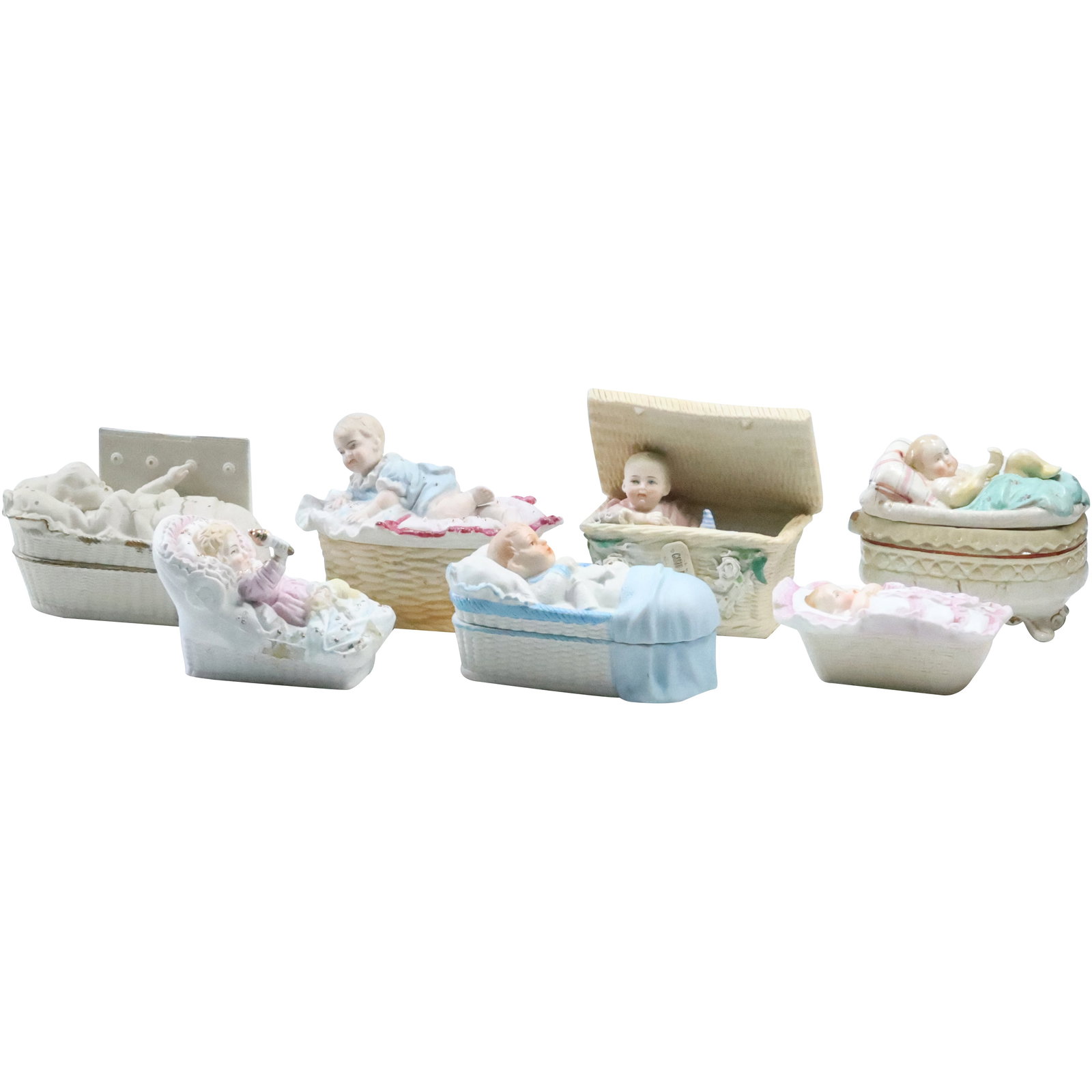 7 Assorted Bisque Porcelain BABIES / INFANTS Figurative Covered Trinket Boxes (1 of 19)