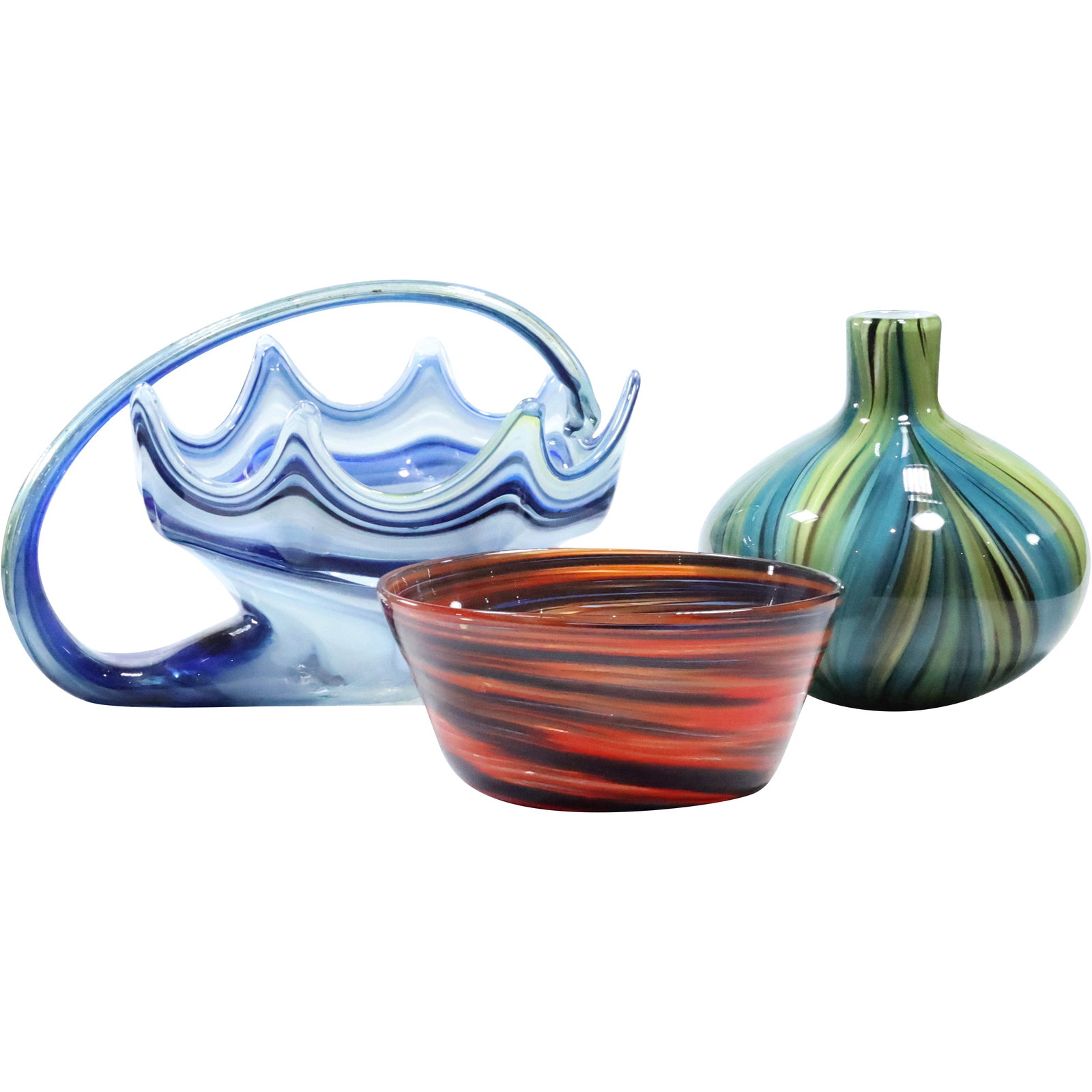 3 Assorted Mid-Century Modern Art Glass: Basket, Vase and Bowl (1 of 20)