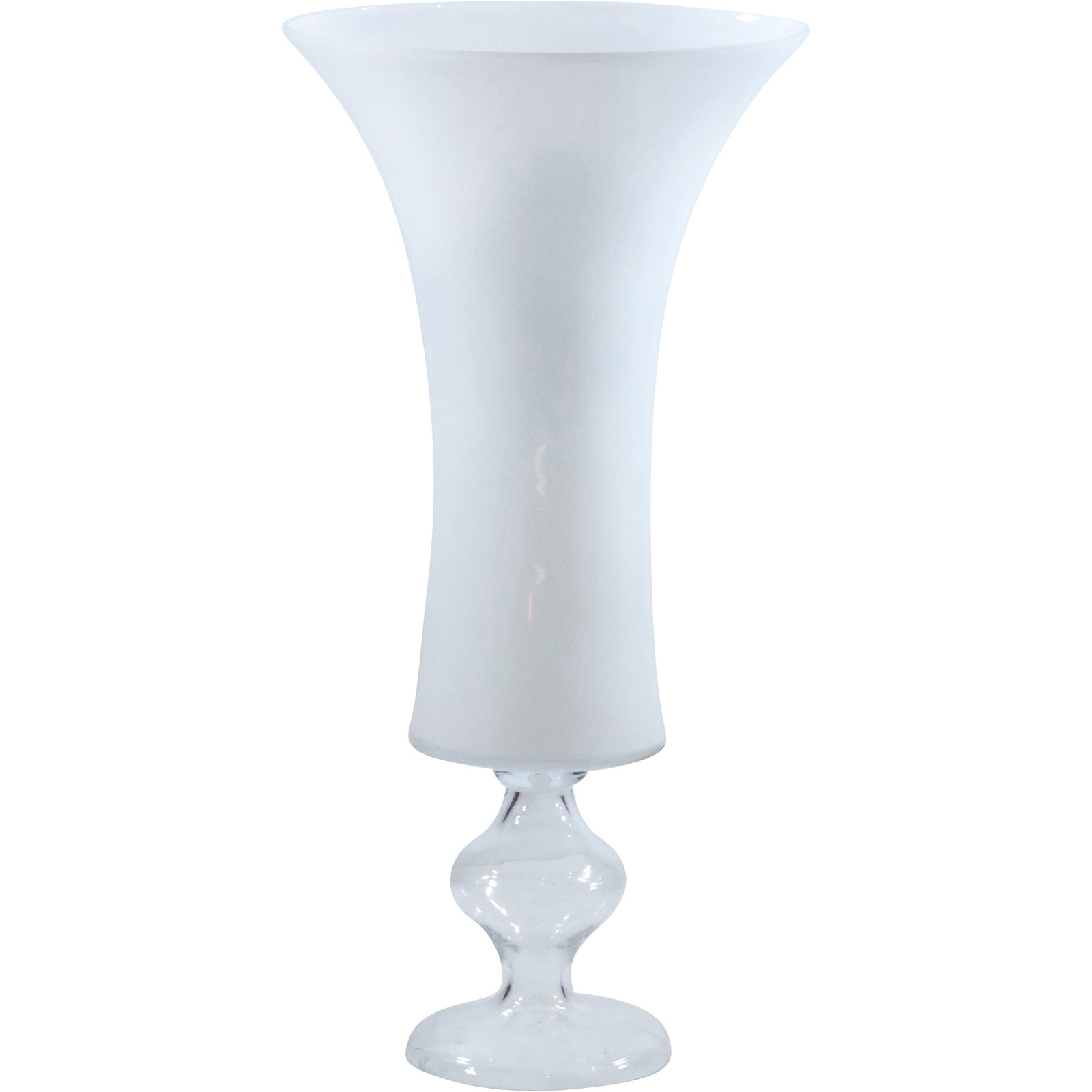 Tall White Glass Floor Vase with Clear Base 28.5 inches height x 14 in. wide (1 of 20)