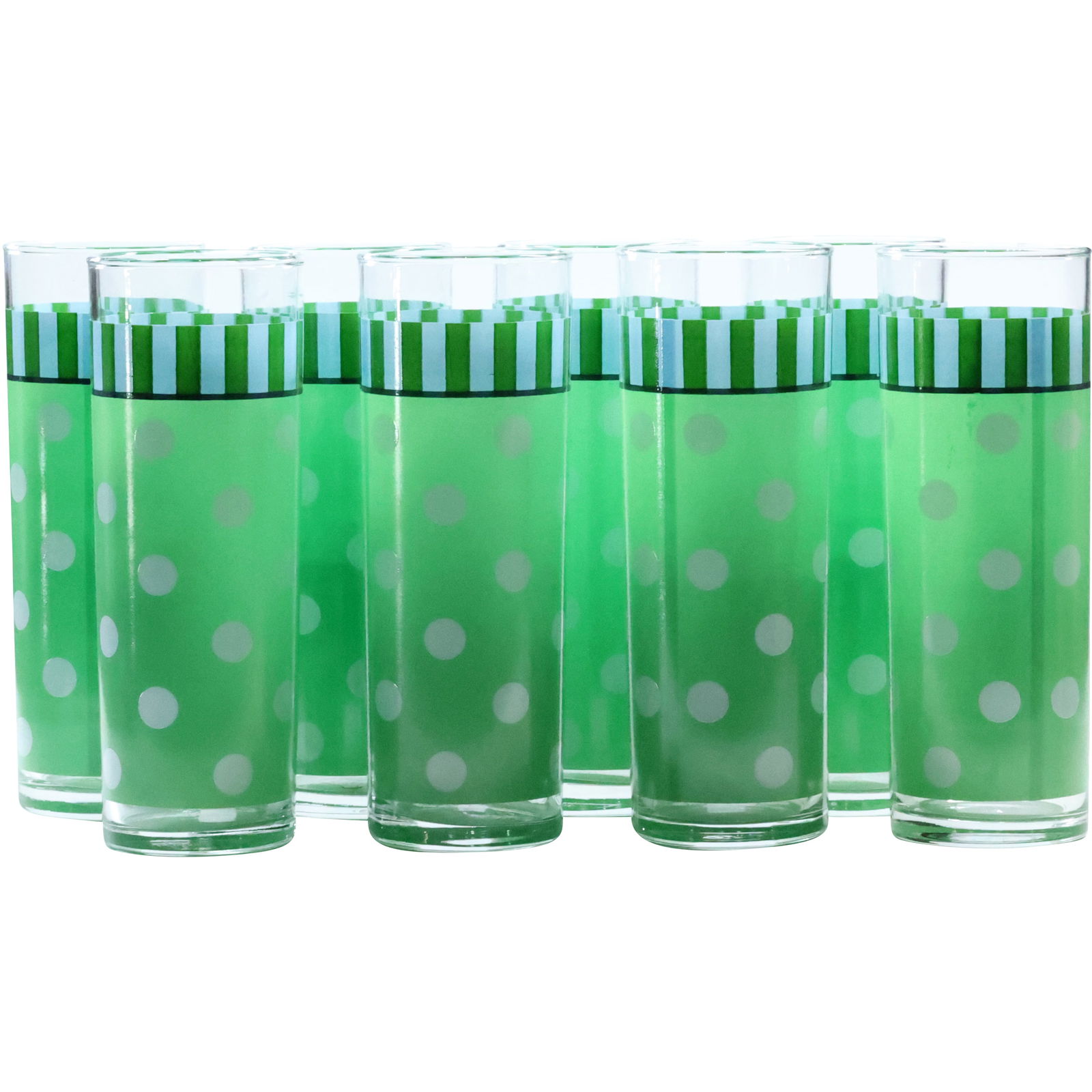8 Vintage Gail Pittman Provence Polka Dotted Green Tom Collins Glasses Barware (1 of 17)