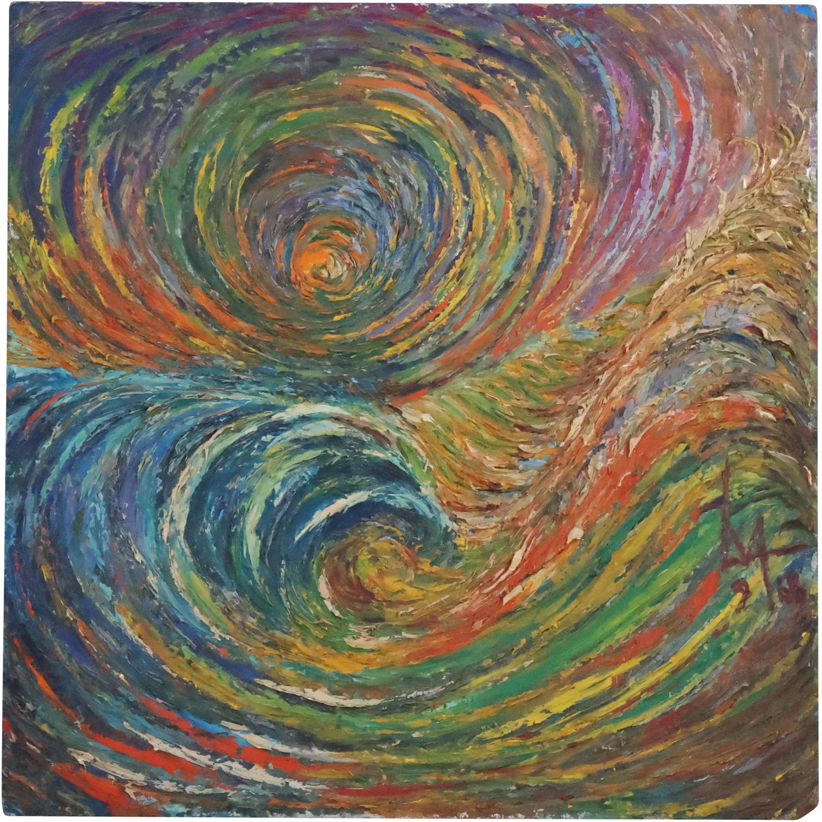 Monogram LM, Heavy Impasto SWIRL ABSTRACT Oil on Board Painting Mid-Century Modern (1 of 20)