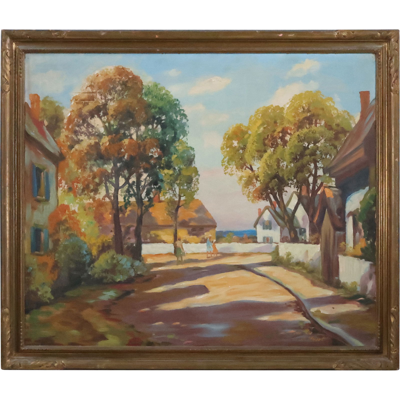 C. Hjalmar Amundsen; American Oil Rockport Street Signed: C. Hjalmar Amundsen; American Oil Rockport Street Signed. C. Hjalmar "Cappy" Amundsen(1911-2001) oil on canvas. Rockport Street. Signed lower right with pseudonym, A. Stuart; 30in. x 36in.(image), 34.