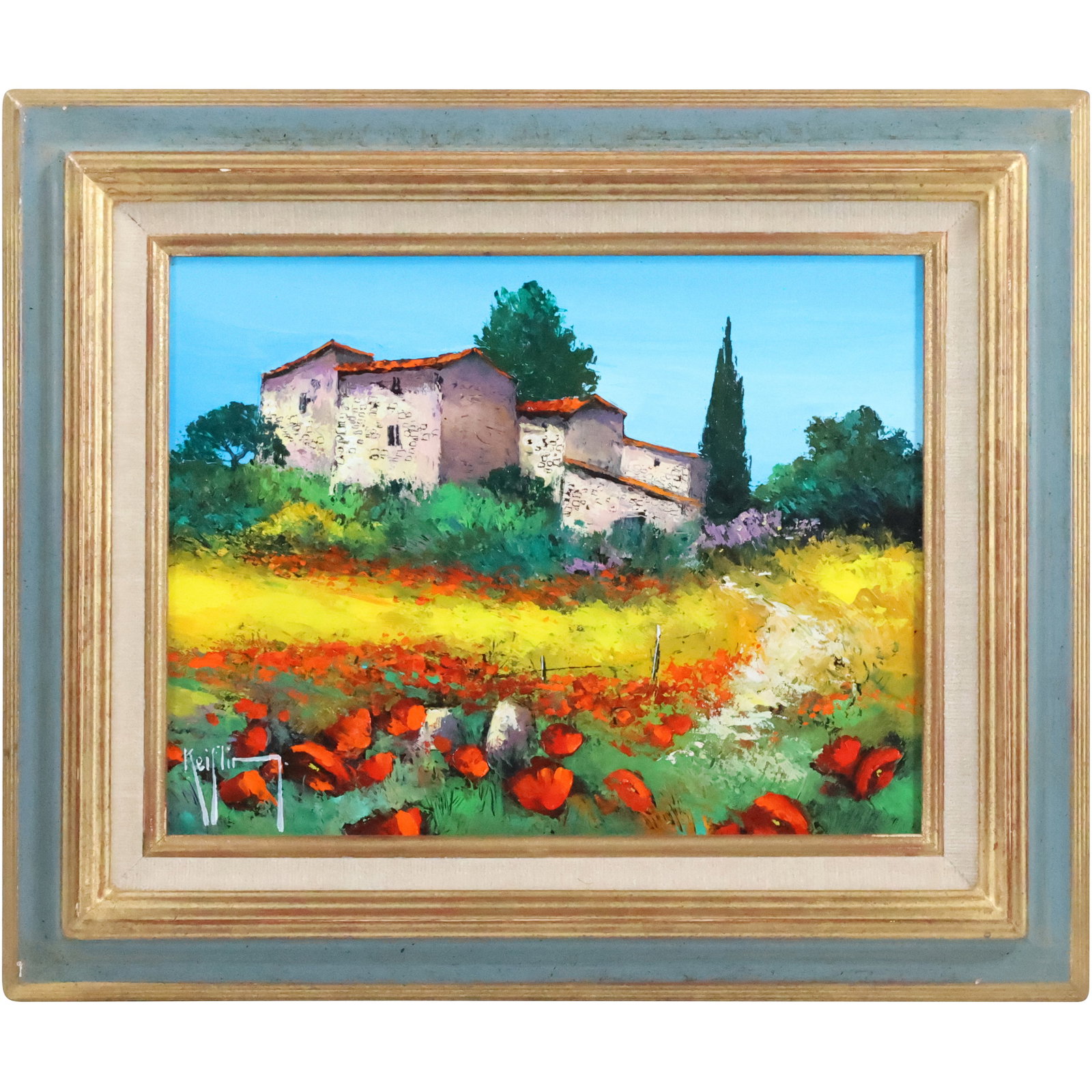 Roger Keiflin, France, Fine 20th C. Oil on Canvas Painting Landscape Stone Buildings on Hilltop (1 of 20)
