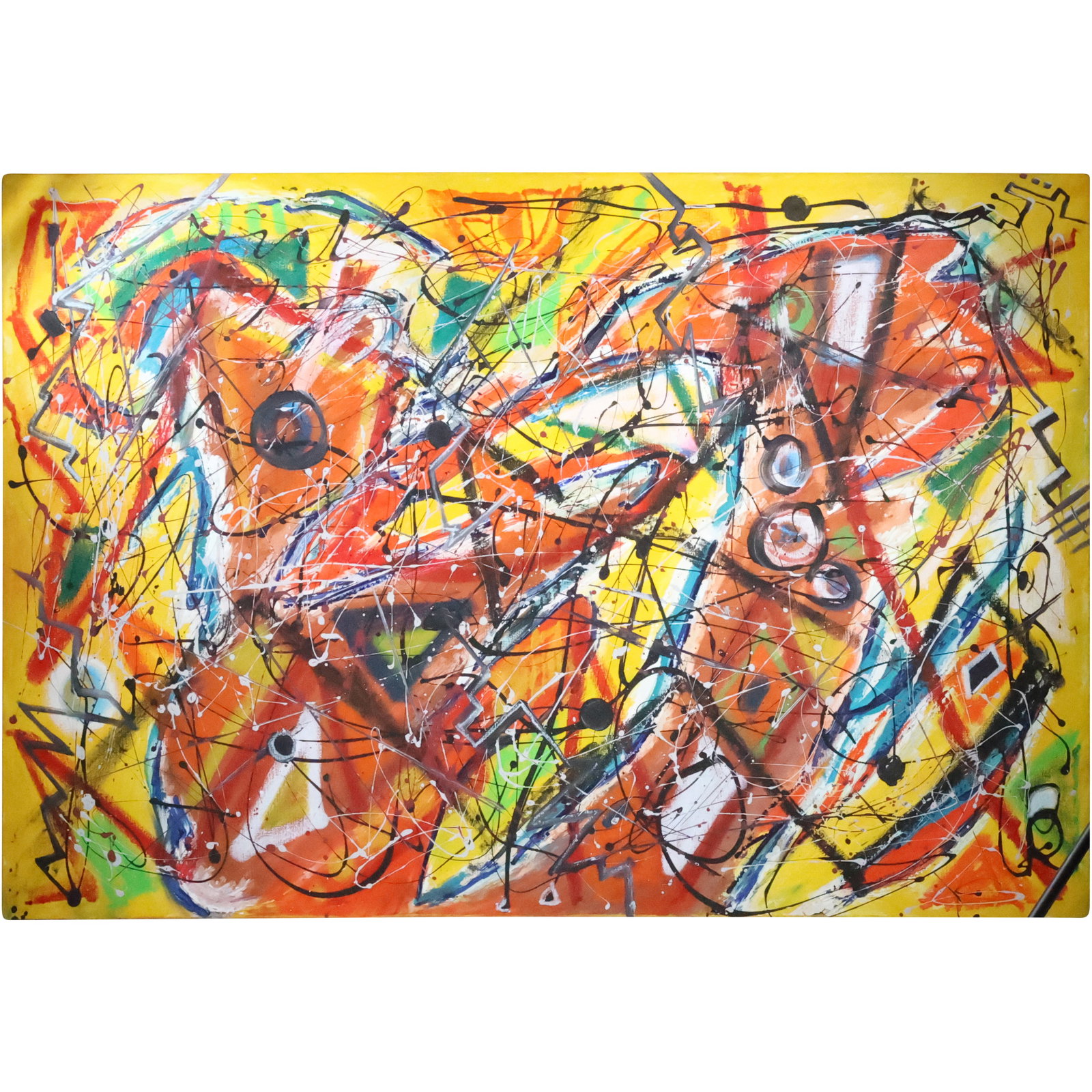 D SAKELSON, Bucks County Pa Artist, Large Oil/c ABSTRACT DRIP ART - Colorful (1 of 20)