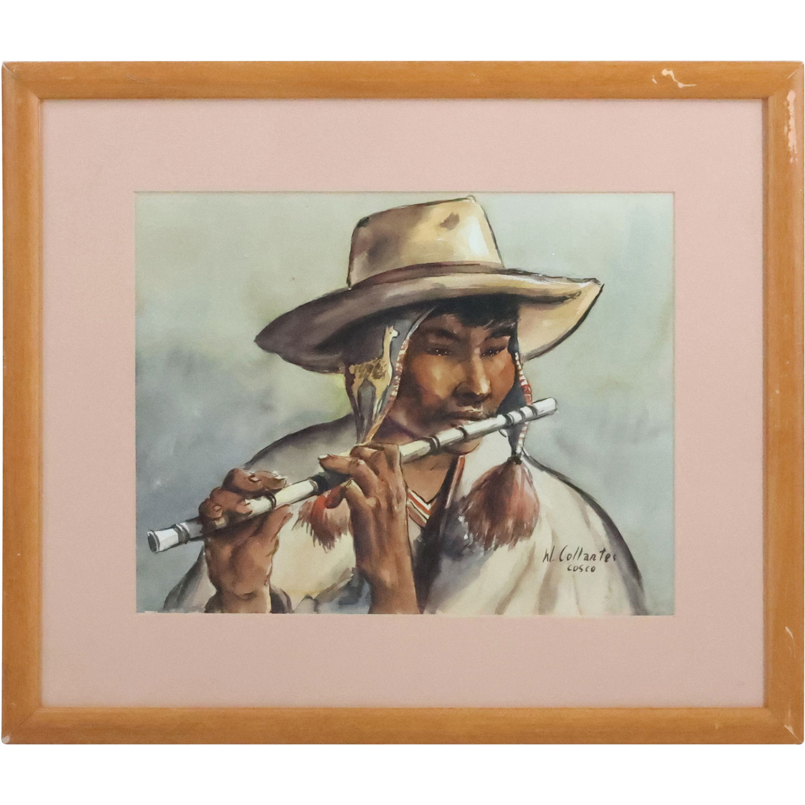 W. Collantes; 20thC. Latin American Watercolor Mexican Street Musician Signed (1 of 20)
