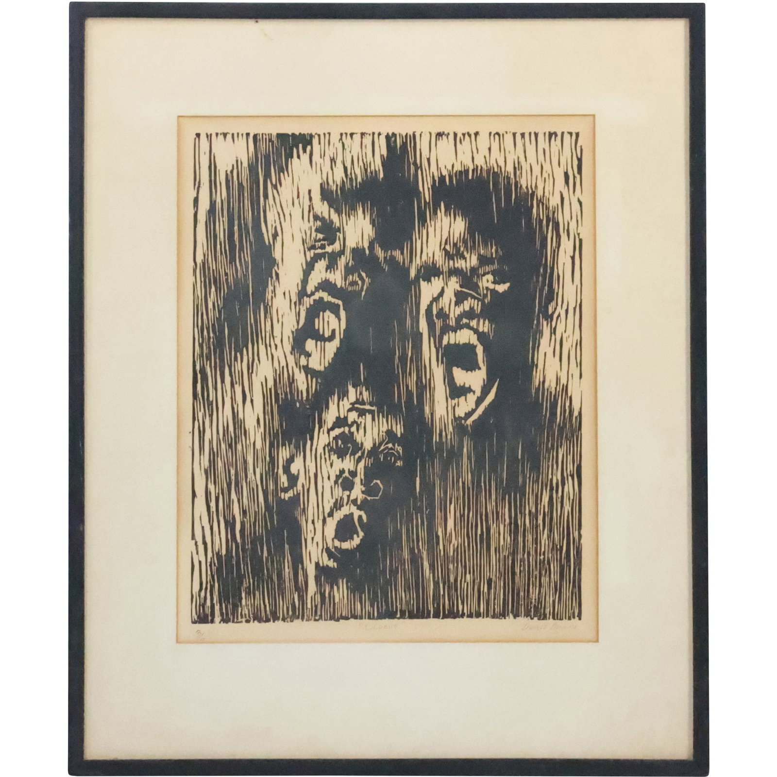 Signed Dwight Bonner, Framed Vintage Woodcut Three African American Men Screaming (1 of 20)