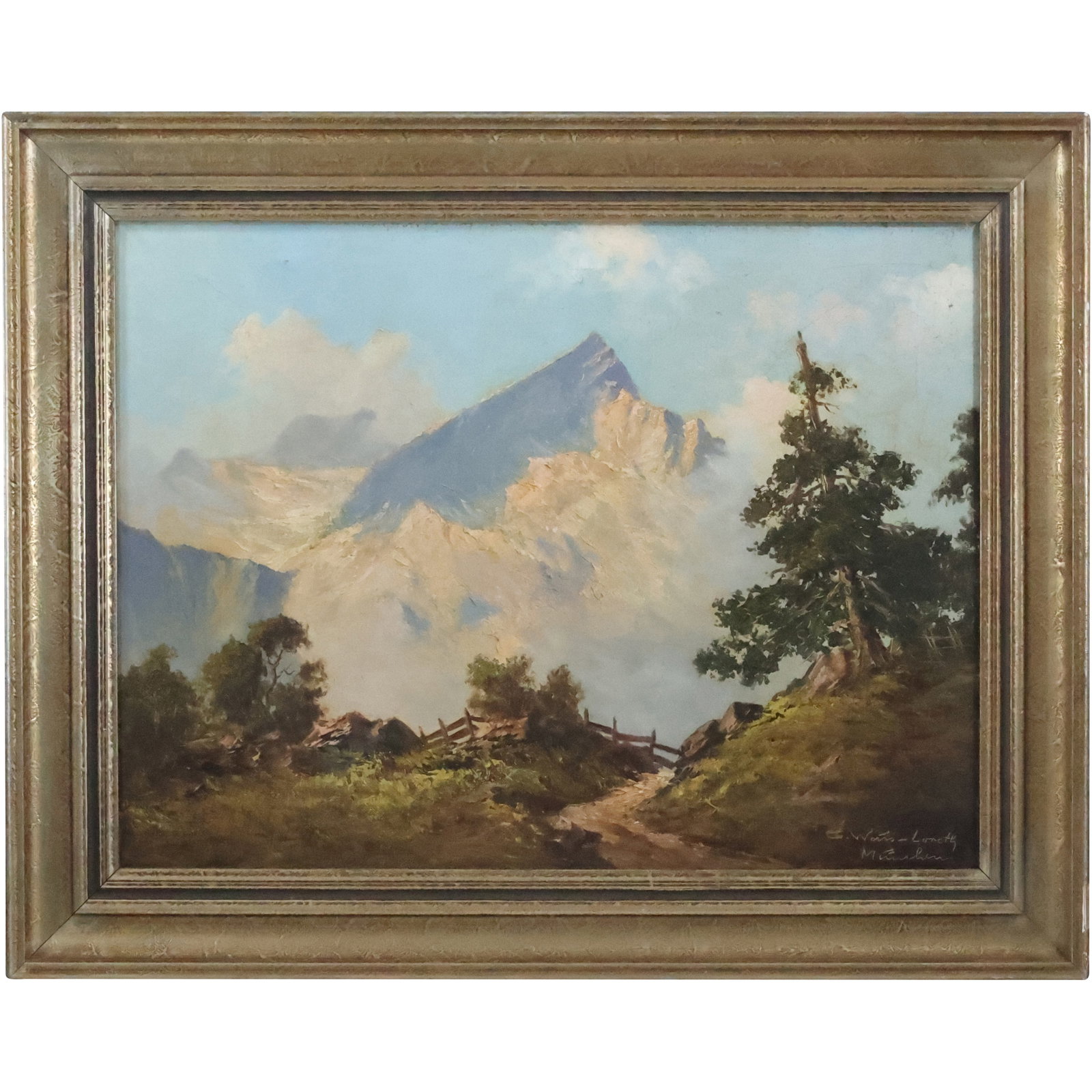 Very Fine German Mountainous Landscape Oil Painting on Canvas Signed Illegible (1 of 20)