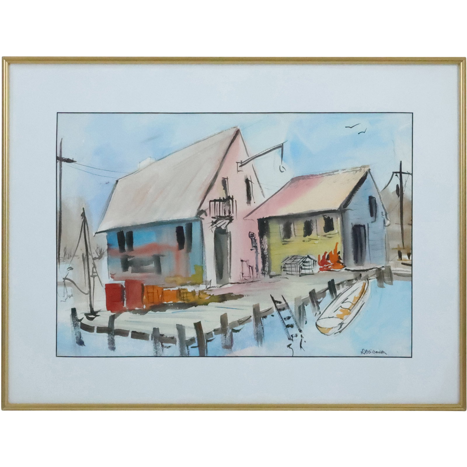 R B Sloane, Watercolor Painting, Fisherman's Wharf, Signed, Framed (1 of 20)