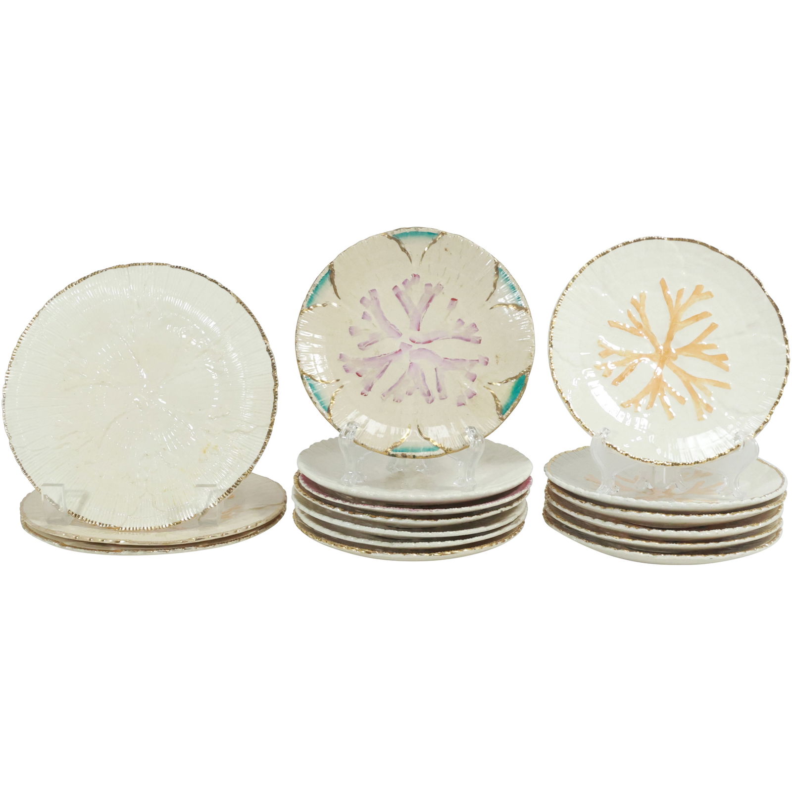 16 Assorted Early Majolica Pottery Plates in 2 Sizes [13] 6 inches dia. & [3] 7 inches dia. (1 of 19)