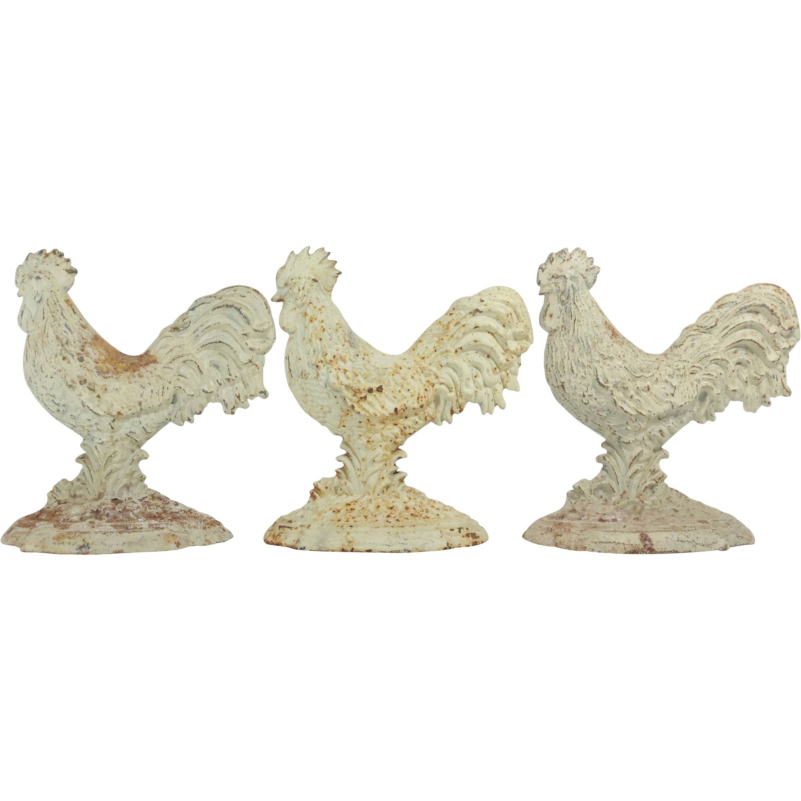 [3] Cast Iron ROOSTER Figure Doorstops 11.5 inches height x 9.5 in. wide in old white paint finish (1 of 20)