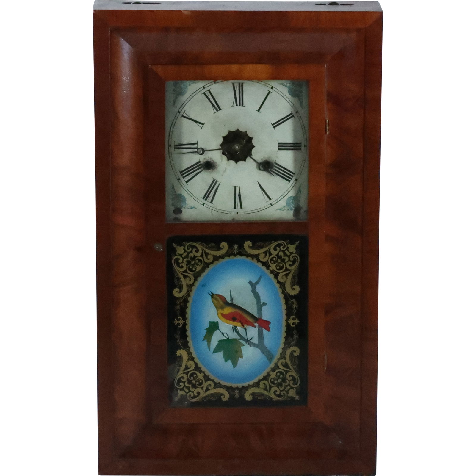 Antique New Haven Clock Co OG Mahogany Case with Reverse Painted Bird on Branch Glass Panel (1 of 20)