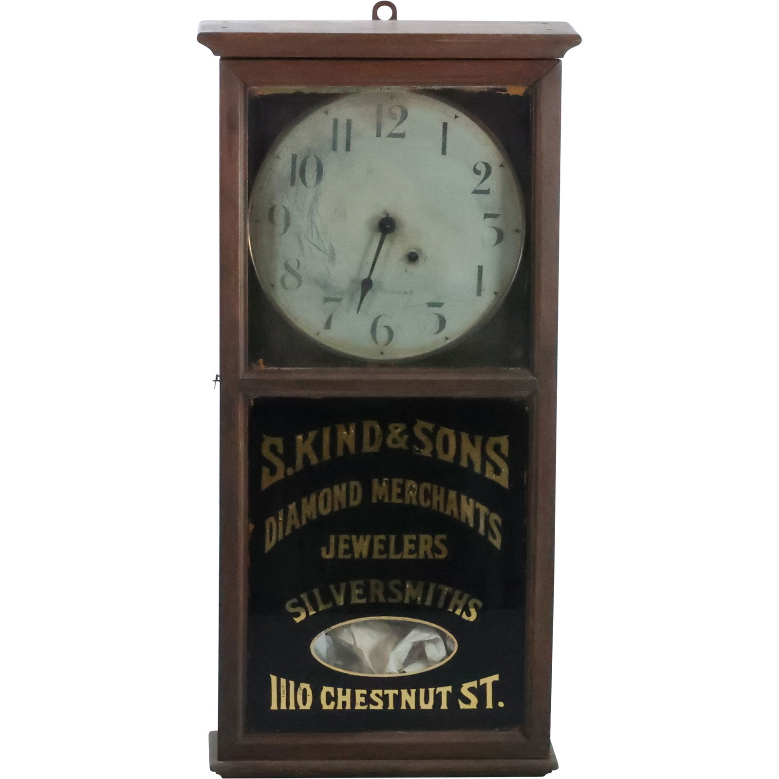 Antique Seth Thomas Advertising Clock: Diamond Merchants, Jewelers, Silversmiths 32.25 in. height (1 of 20)