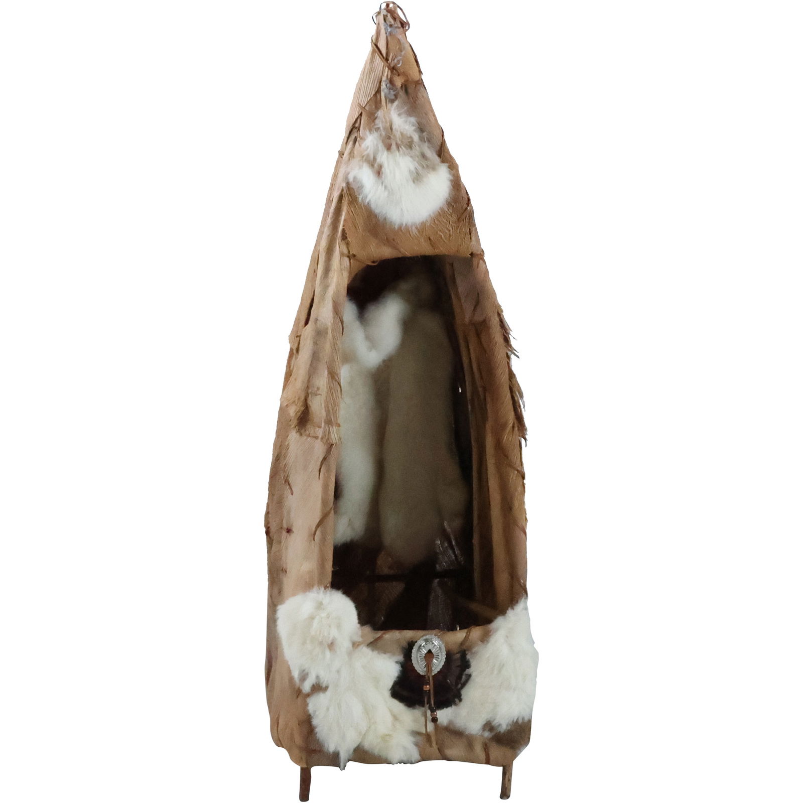 Native American Indian Model of a Bark and Fur Tipi Hut 39.5 inches height x 12 in. wide at base (1 of 18)
