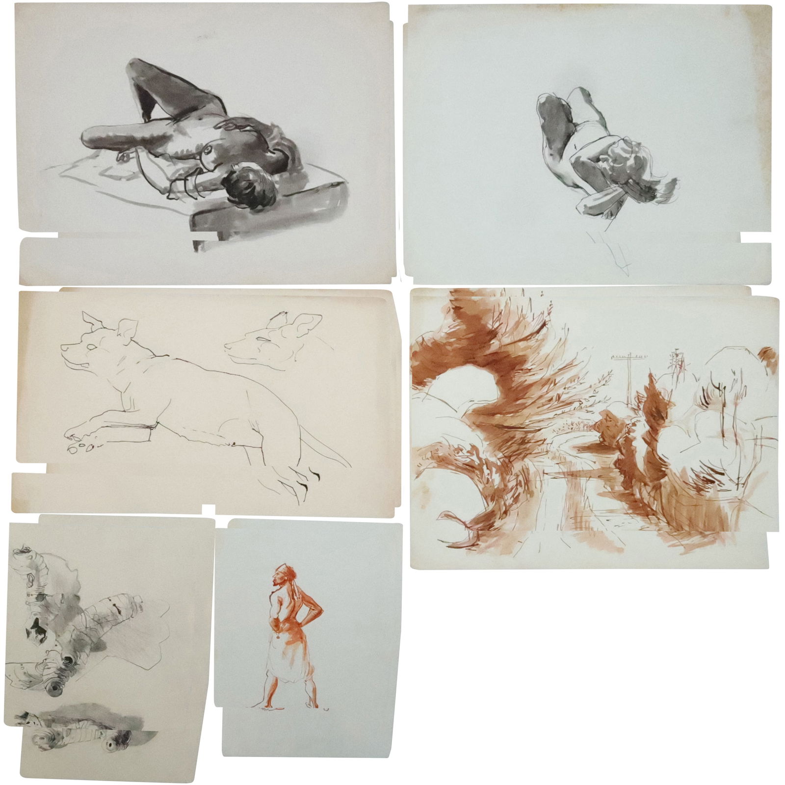 6 Assorted ROBERT ANGELOCH Watercolor and Ink Studies from Estate of The Artist (1 of 20)