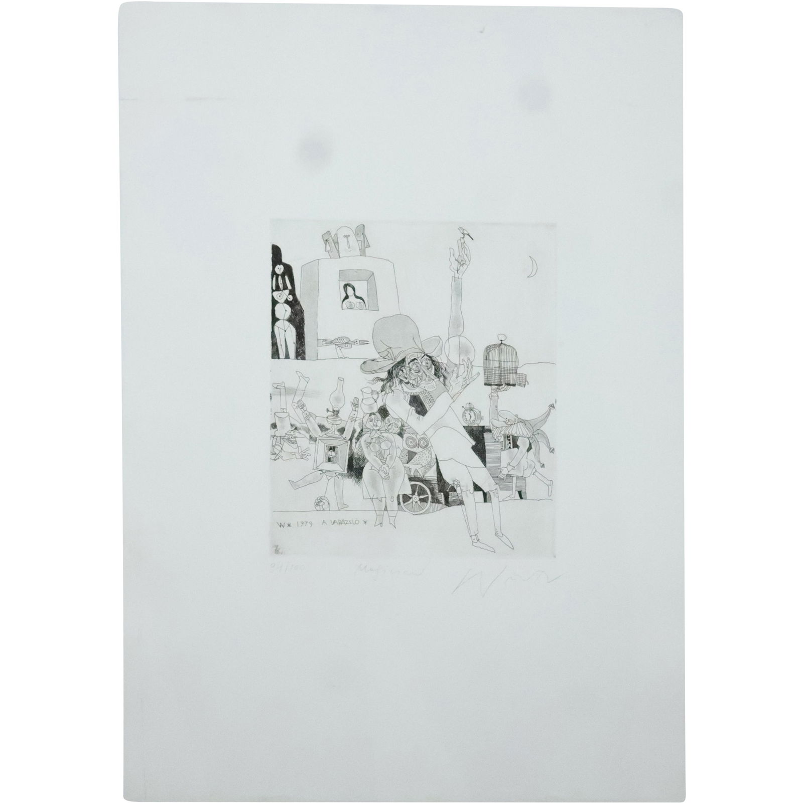 ADAM WURTZ (1927-1994, Budapest) Surrealism Lithograph, Signed, titled, numbered. #94/100; Magician (1 of 20)