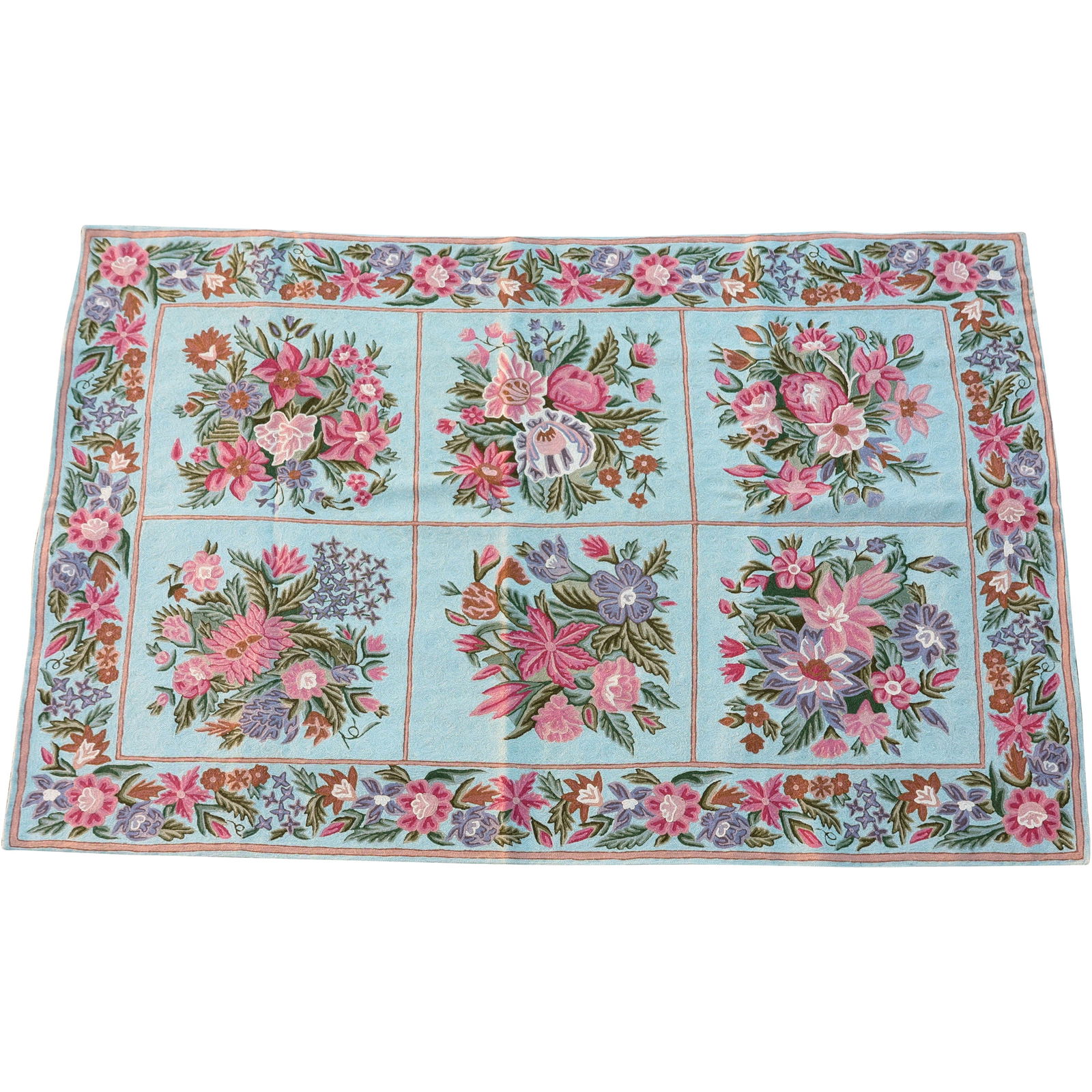 French Aubusson Floral Pattern Kasmir Woolen Rug 47 in. x 72.5 in., with label (1 of 20)