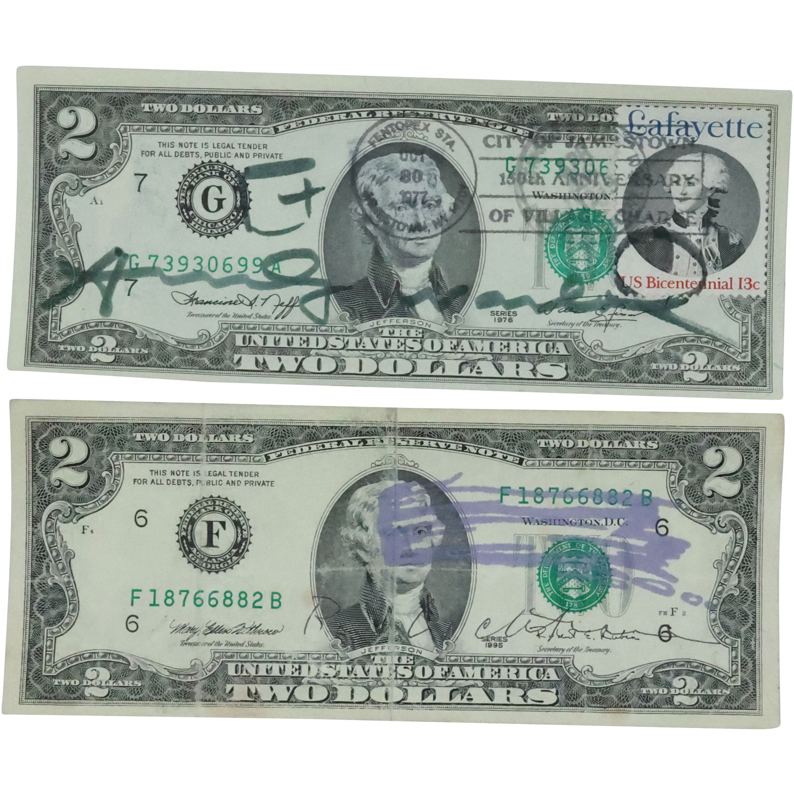 [2] Signed ANDY WARHOL Two Dollar American Bills (1 of 17)