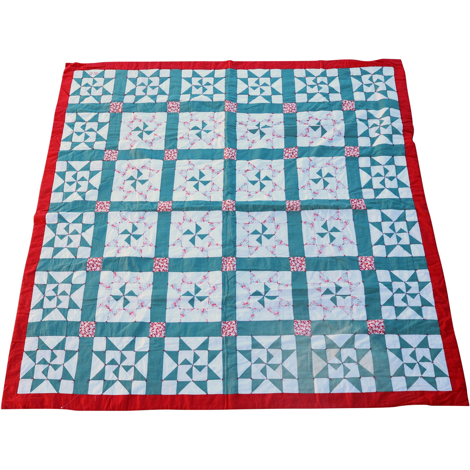 "Stars and Pinwheels" Bedspread Quilt 81.5 in. x 83 in.: "Stars and Pinwheels" Bedspread Quilt 81.5 in. x 83 in. size: 81.5 x 83