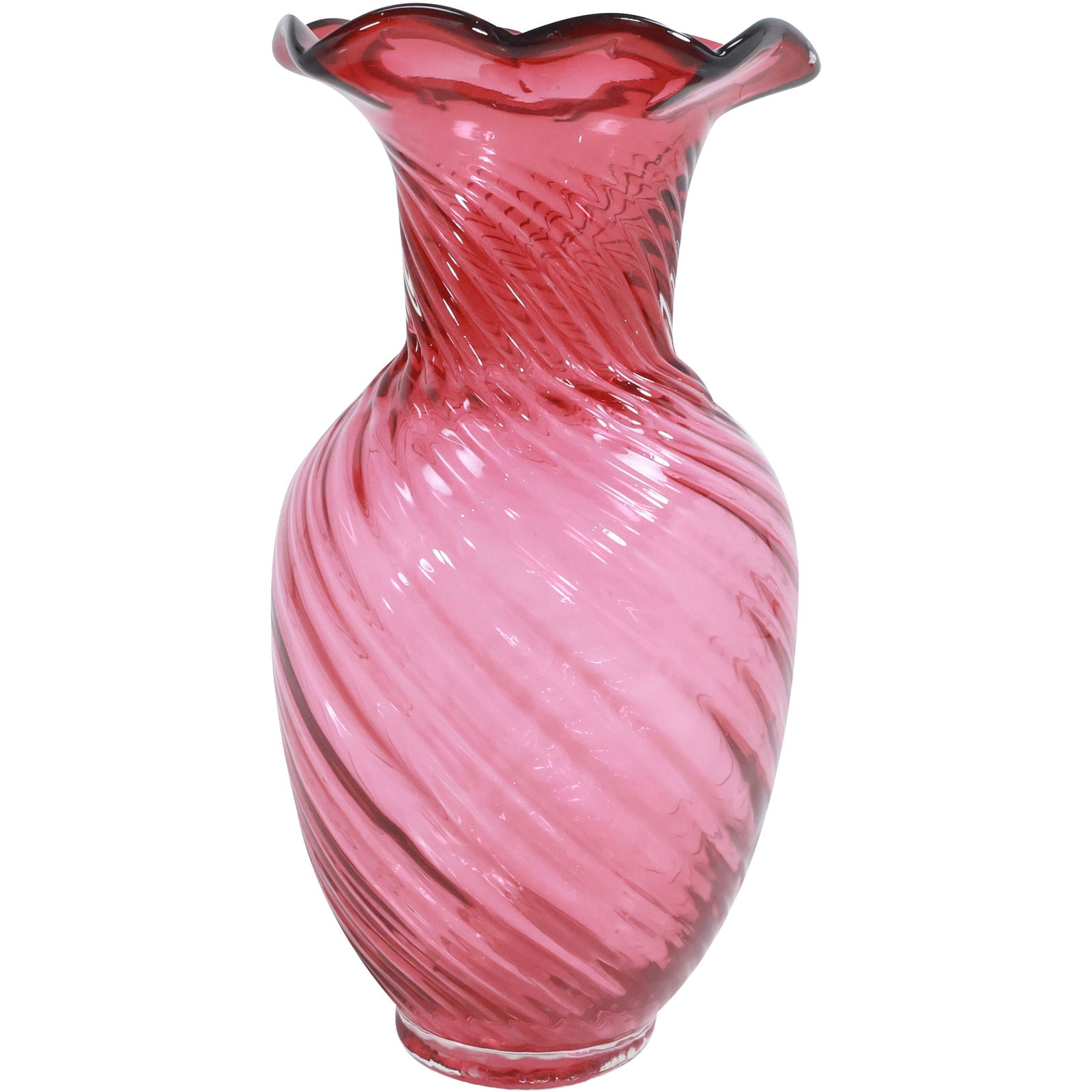 Large Cranberry Swirl Glass Vase 11.5 inches height x 5.5 in. wide (1 of 20)