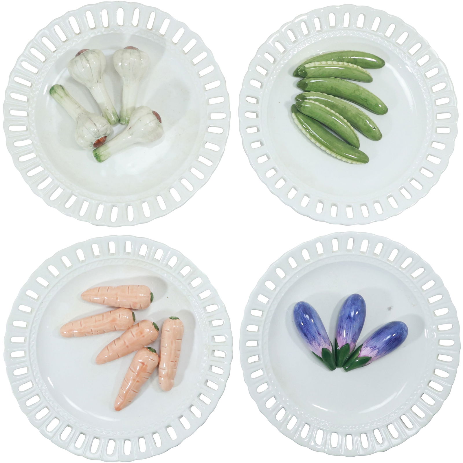 4 Assorted Porcelain 3-Dimensional VEGETABLES Cabinet Plates by Jay Willfred, Portugal (1 of 16)