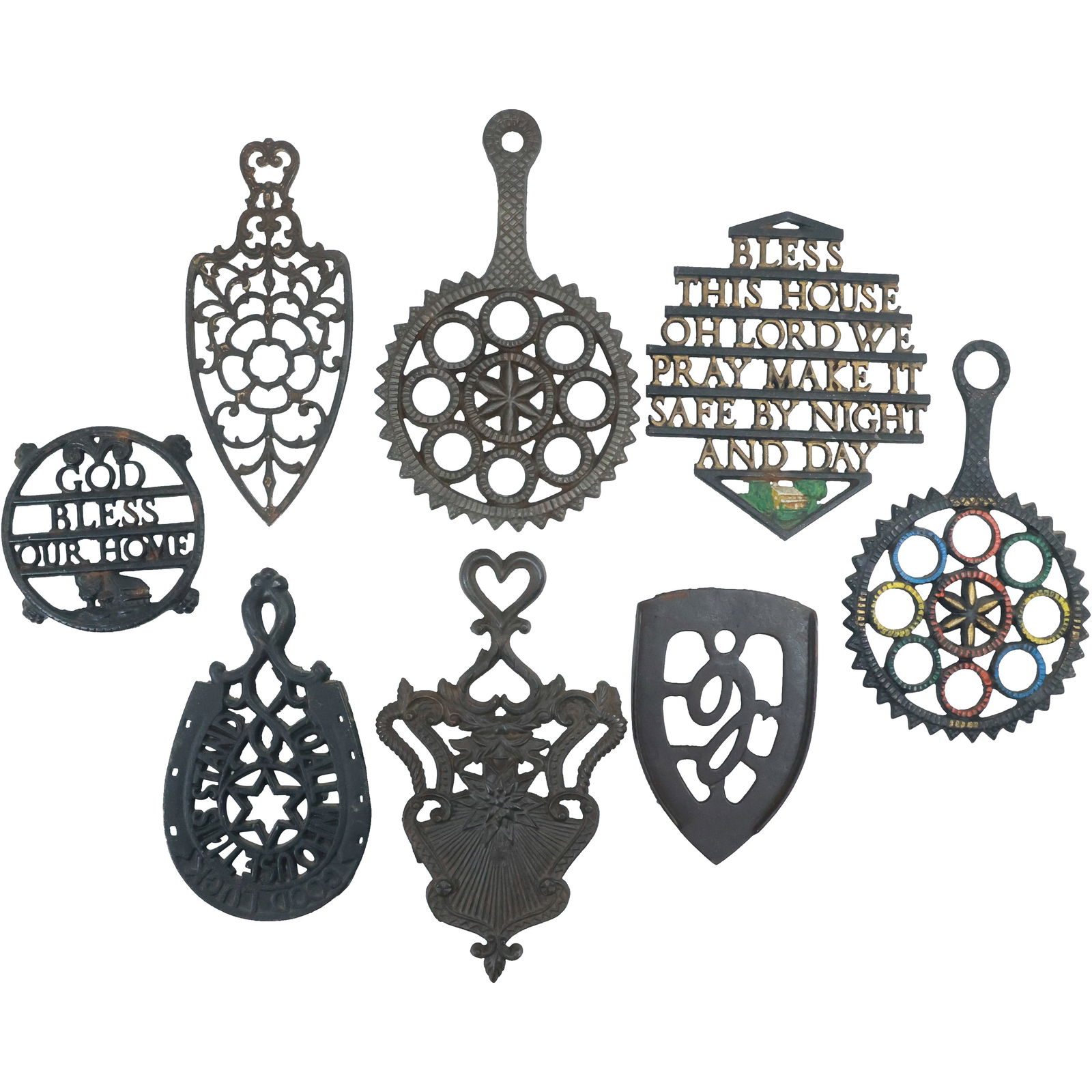 Estate Collection of 8 Assorted Cast Iron Fancy Trivets - Nice Selection (1 of 20)