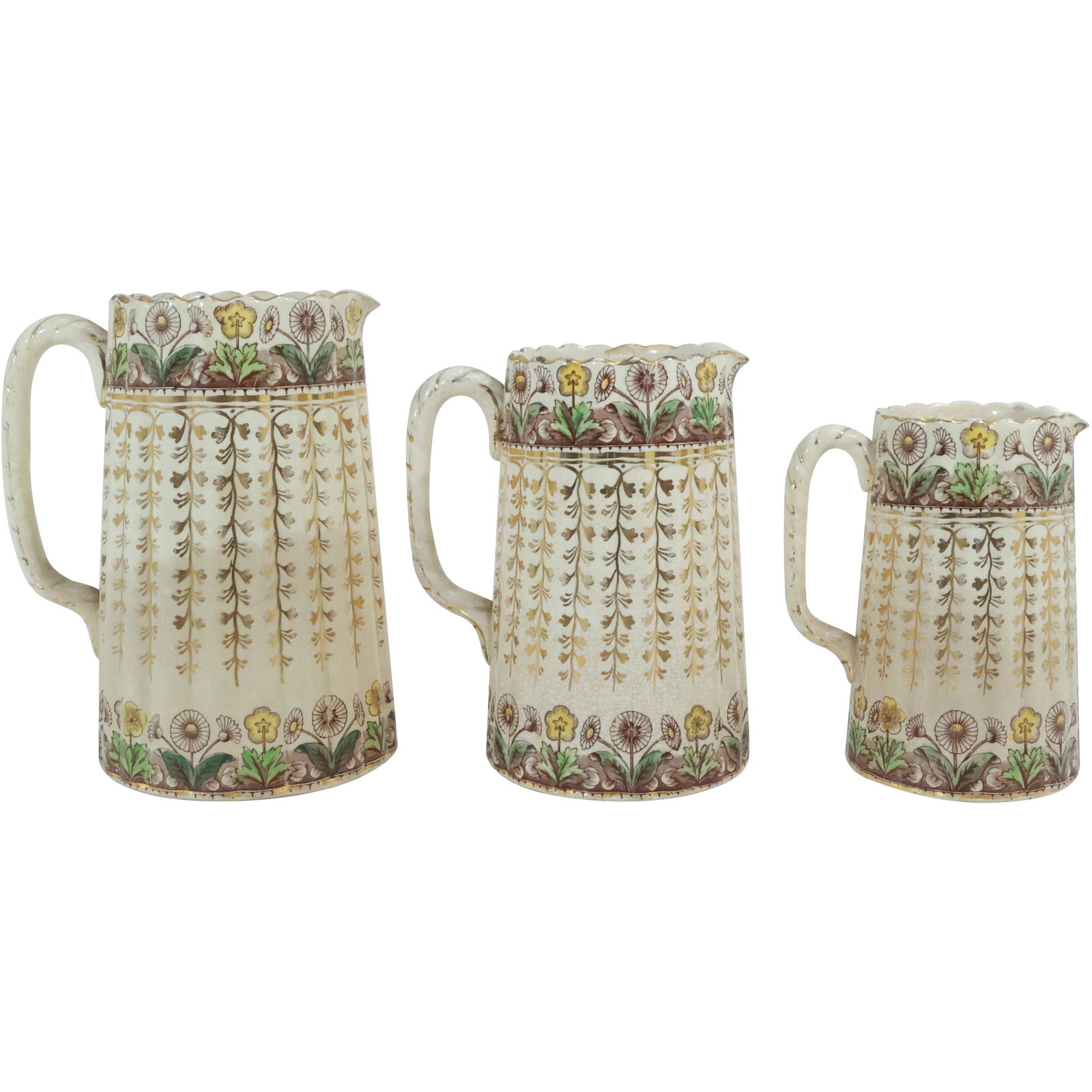 [3] 19th C. Porcelain Decorated Pitchers in Graduated Sizes (1 of 17)