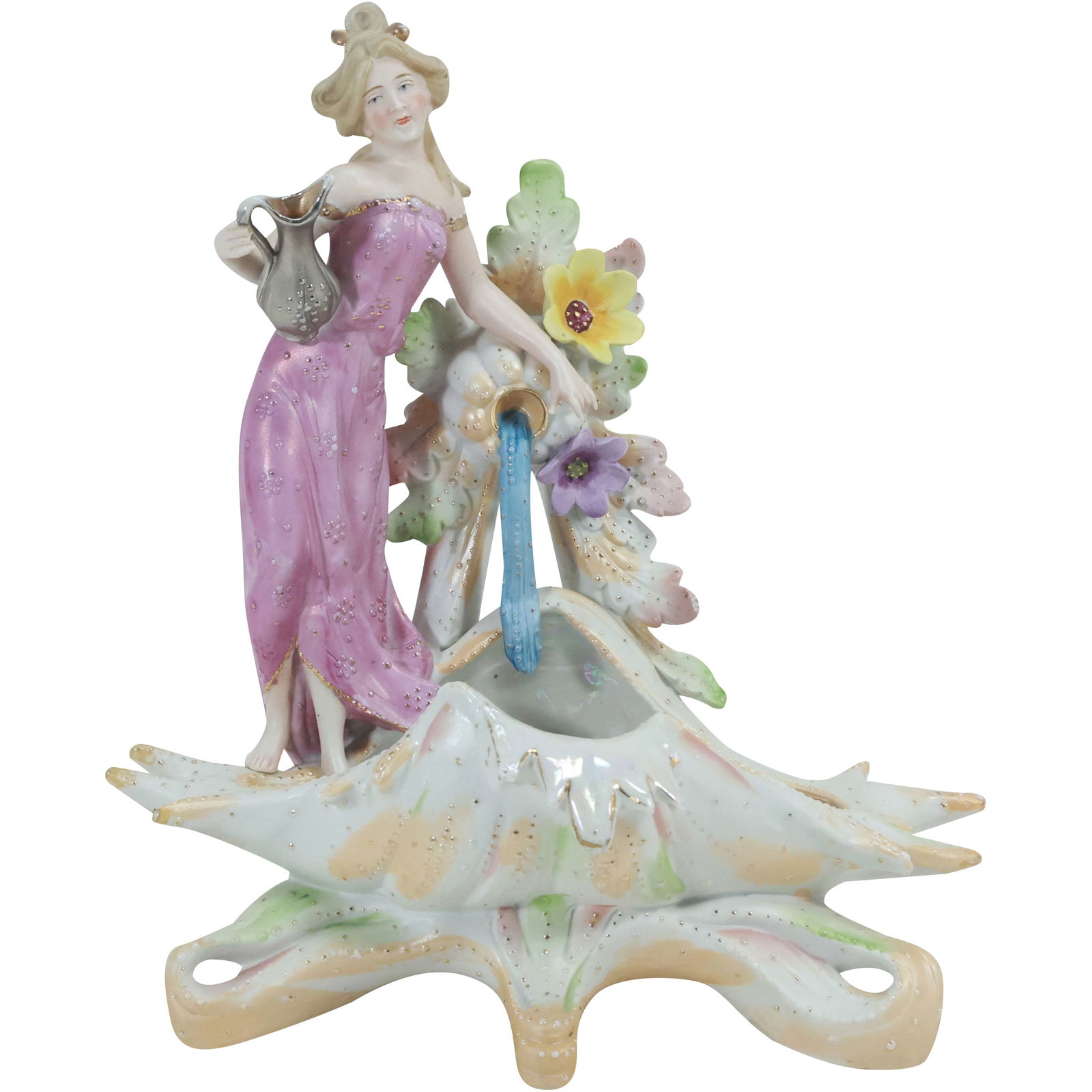 Teplitz Bisque Figural Maiden Centerpiece with Flowers 11 inches height x 10.5 inches wide (1 of 18)