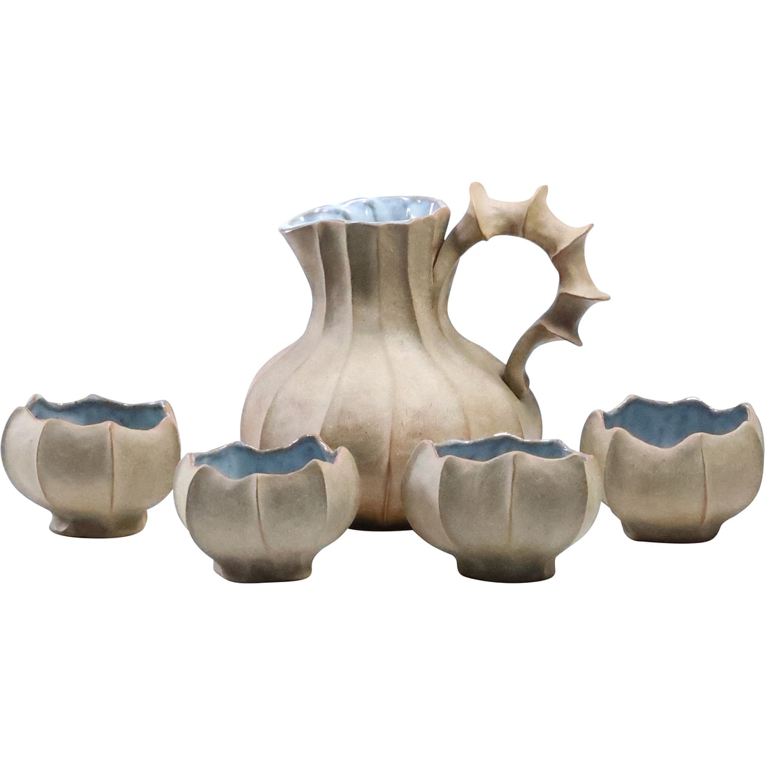 Barbara Walch Signed Studio Art Pottery Organic Form Pitcher with 4 Mugs (1 of 20)