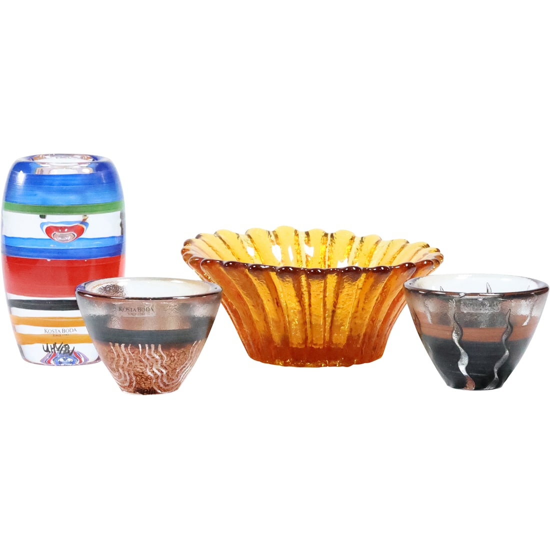 KOSTA BODA Color Glass Vase, 2 KOSTA BODA Color Glass Candle Holders, BLENKO Amber Glass (1 of 20)