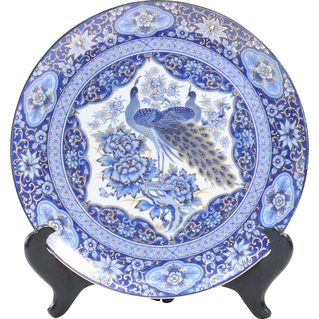 Japanese Imperial Peacock Blue and White Cabinet Plate 10.25 inches diameter (1 of 20)
