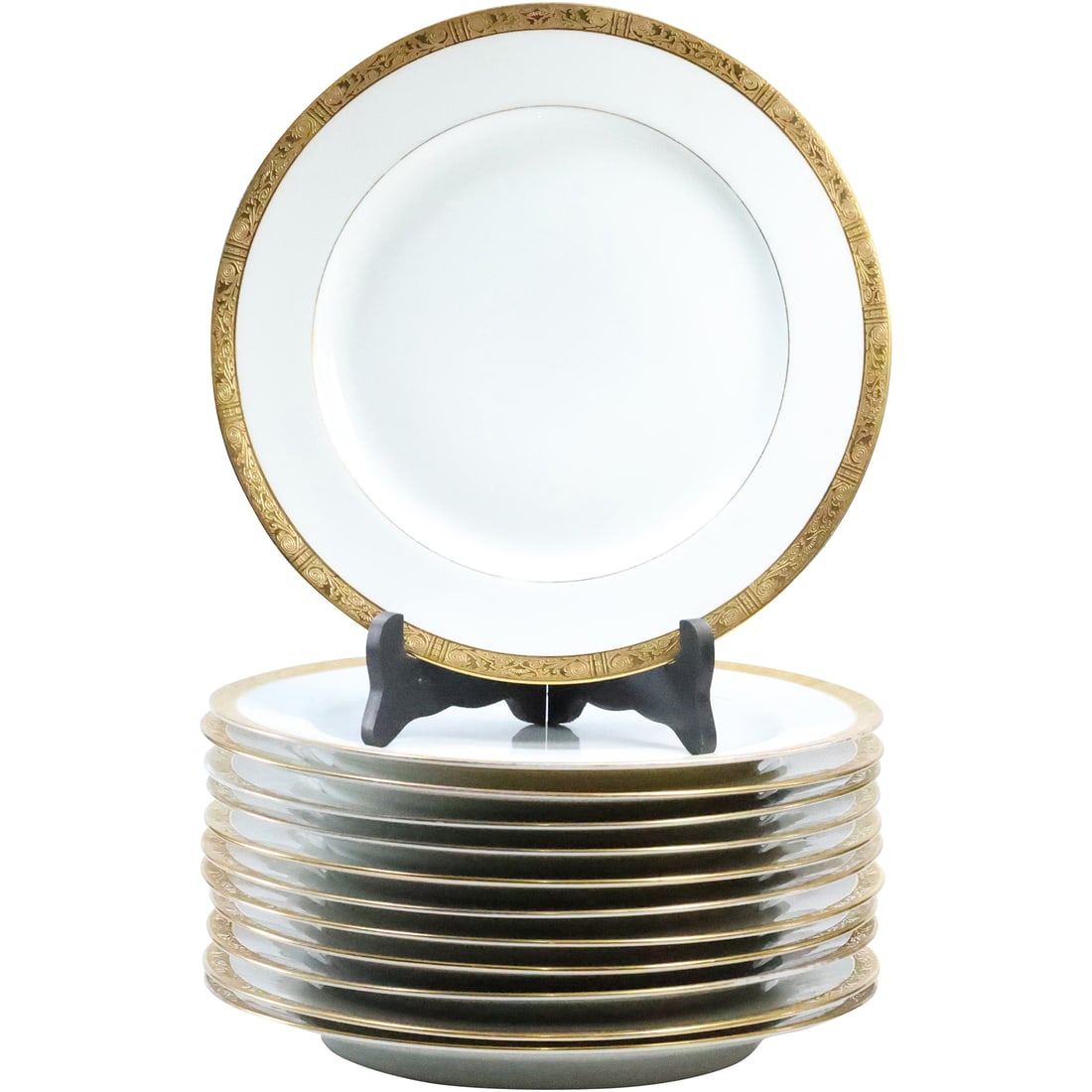 Set 12 Rosenthal Selb Bavaria Fine Porcelain Dinner Plates Gold Band Rims 11 in. diameter (1 of 17)