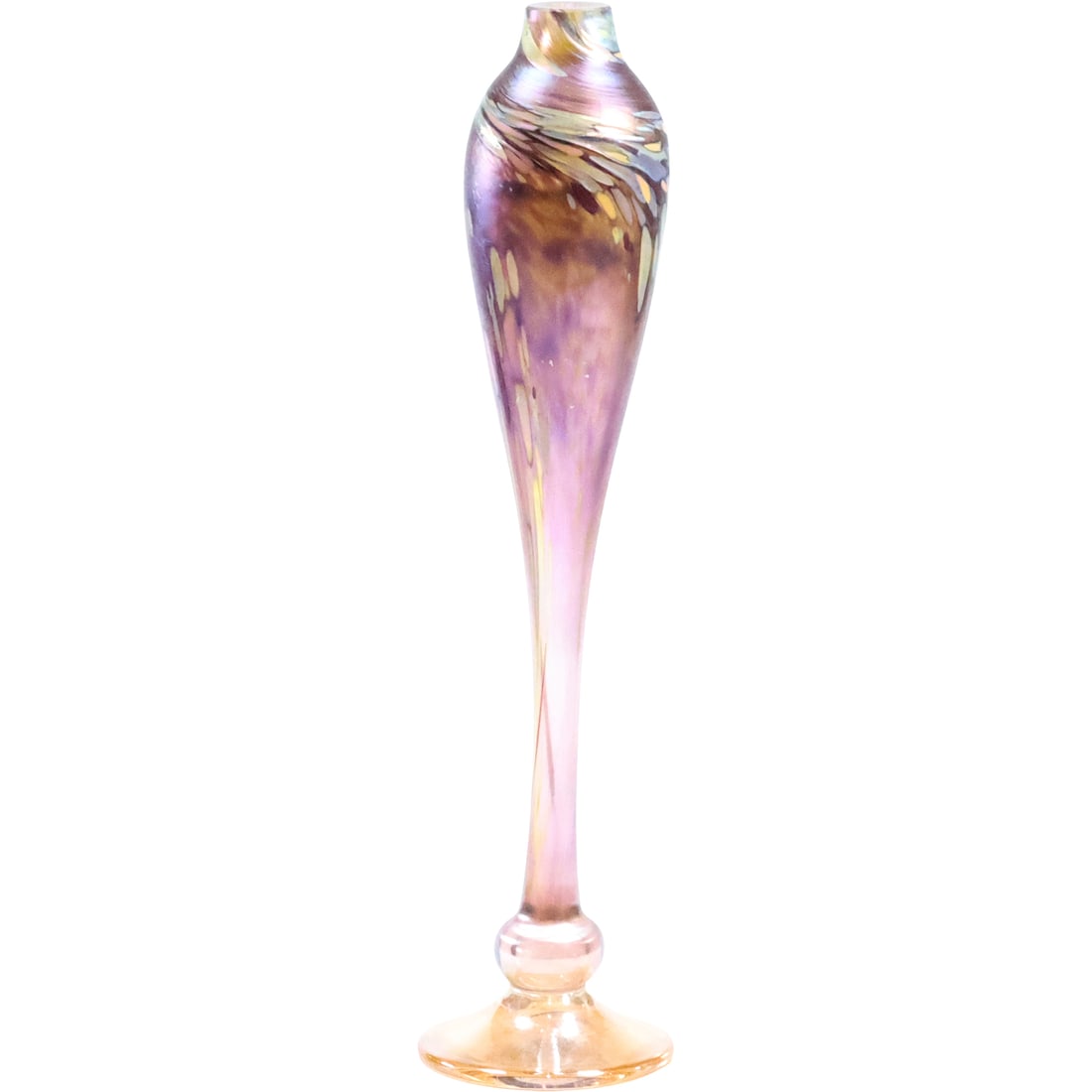 Signed Brioni Iridescent Art Glass Bud Vase 11.75 inches height and Original Label: Signed Brioni Iridescent Art Glass Bud Vase 11.75 inches height and Original Label. size: 11.75 x 3