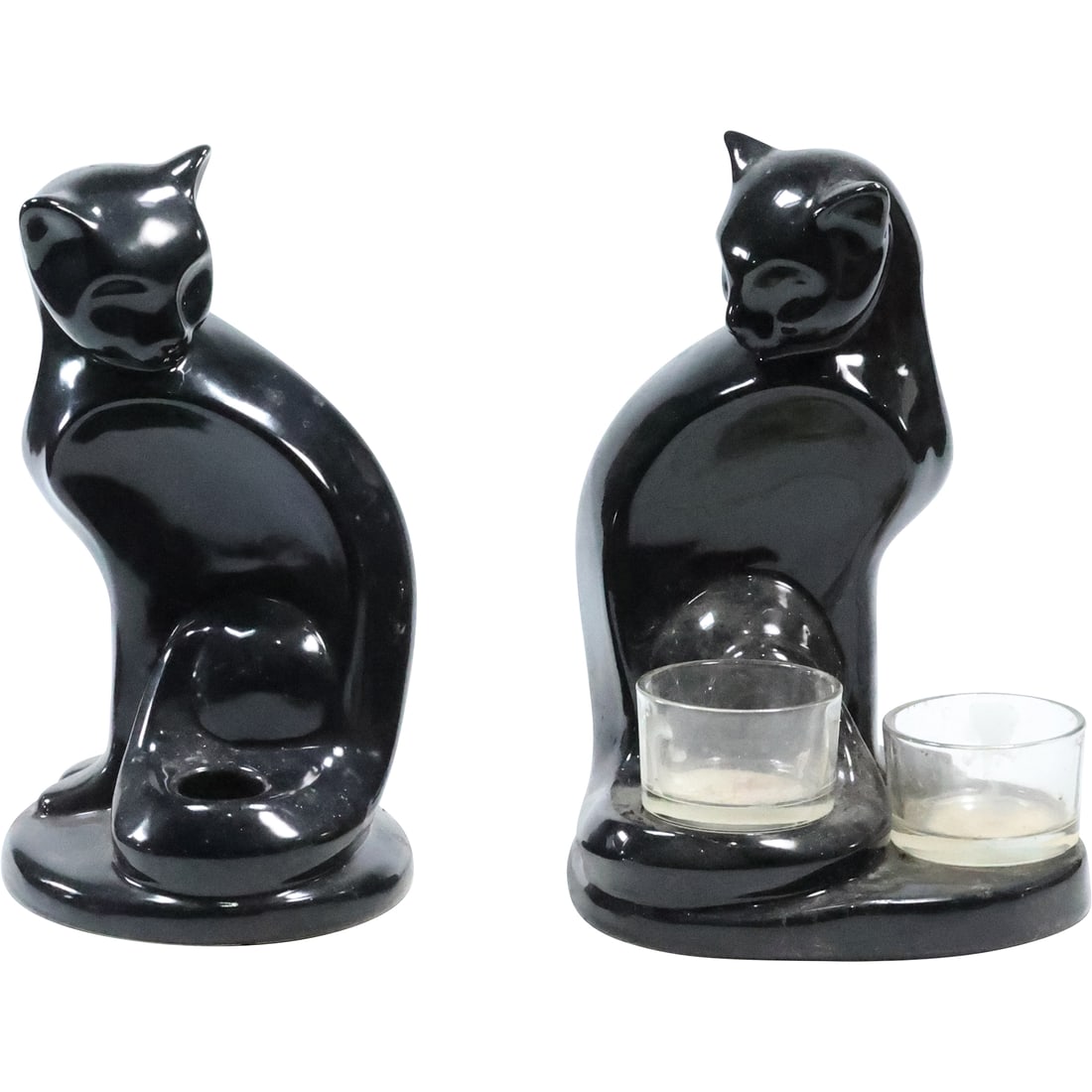 2-Piece Set BLACK CAT Ceramic Figures, One has Tealight Candle Holders (1 of 20)
