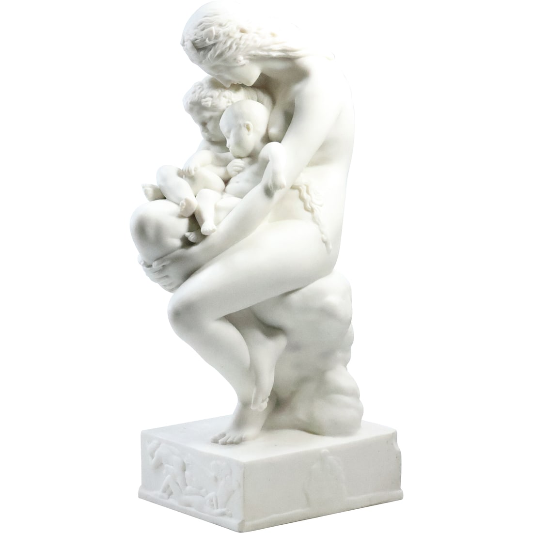 Auguste Hyacinth Debay 1804-1865 France, Parian Sculpture Primitive Cradle, Eve and Her Children: Auguste Hyacinth Debay 1804-1865 France, Parian Sculpture Primitive Cradle, Eve and Her Children. Signed, White cultured Marble, small chip on base corner see picture. Foundry markings on back. Its be
