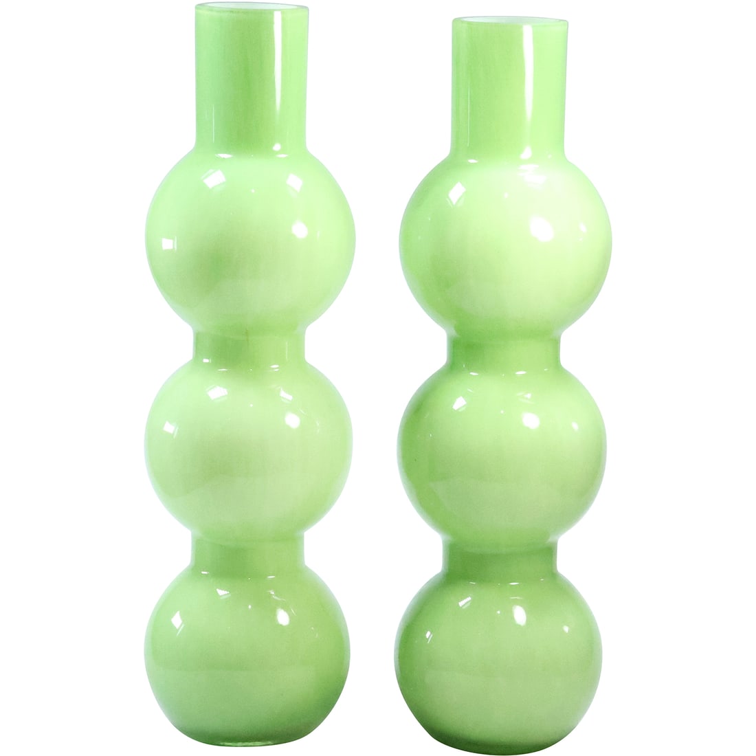 Matched Pair Mid-Century Modern Green Glass Tall Bubble Vases 18.5 inches height x 5.5 in.: Matched Pair Mid-Century Modern Green Glass Tall Bubble Vases 18.5 inches height x 5.5 in. size: 18.5 x 5.5