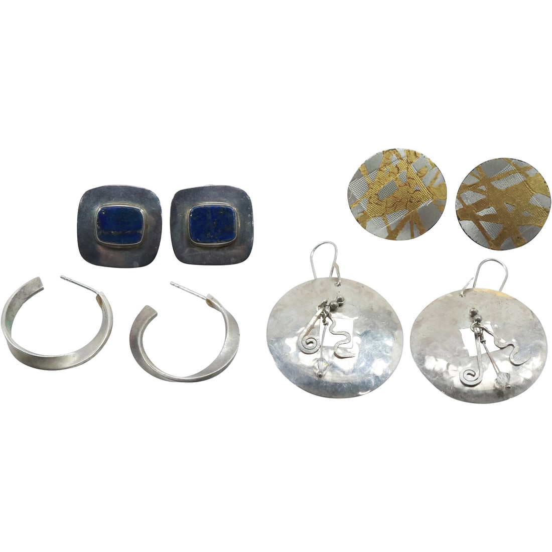 4 Pairs Sterling Silver Earrings: AH Sterling Mid-Century Modern Disc Earrings with sm. Charms; (1 of 20)